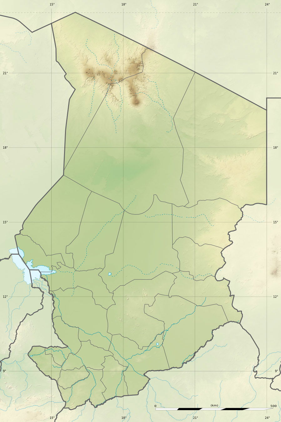 Blank physical map of Chad as since the 2008-02 reform of the R…