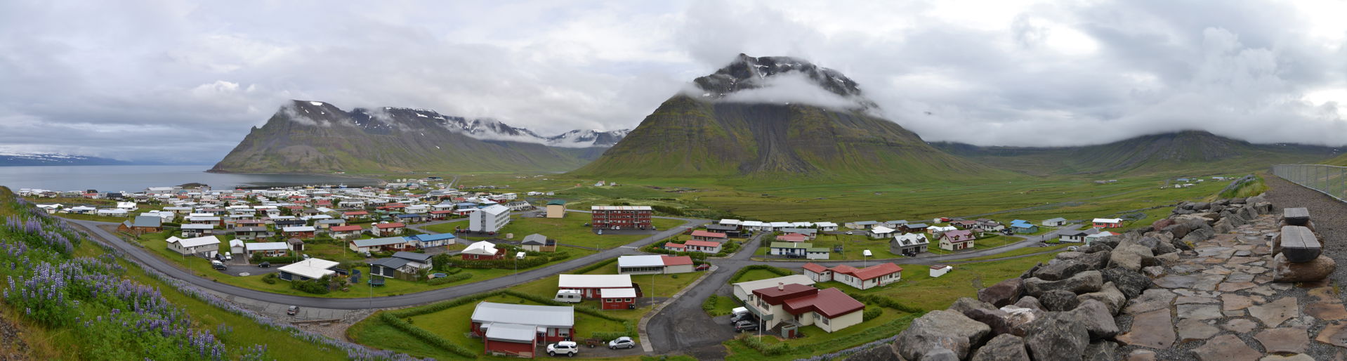 A panorama of Bolungarvik in the Westfjords, Iceland taken in e…