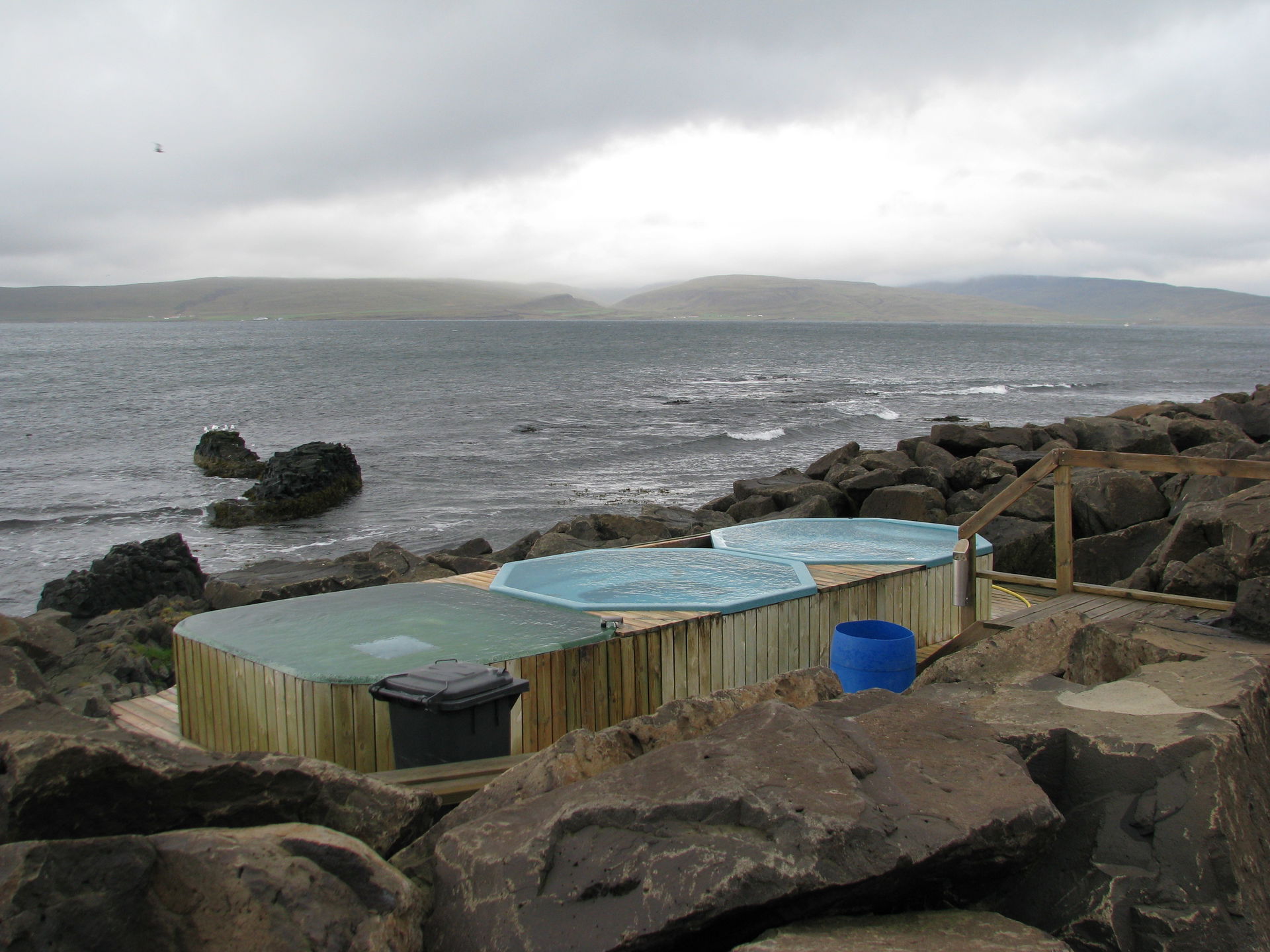 Hottubs on the shore at Drangsnes, iceland