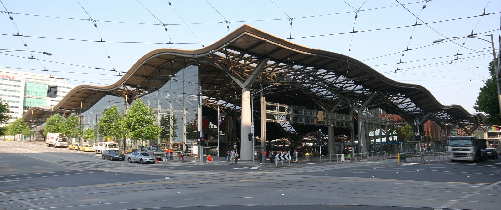 Morning view of Southern Cross Station, Melbourne. From corner …