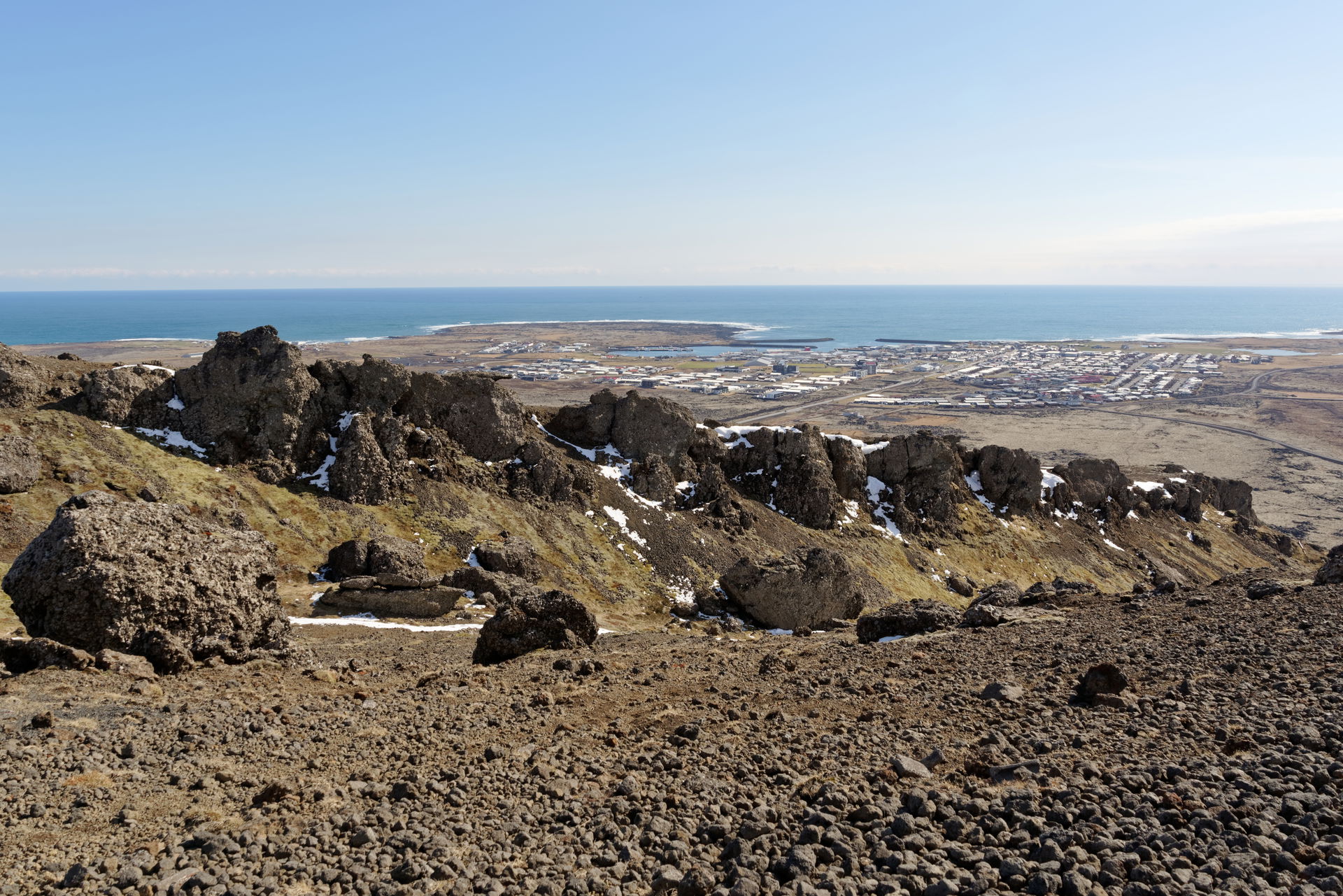 View of Grindavík from Þorbjörn Mountain, Reykjanes peninsula, …