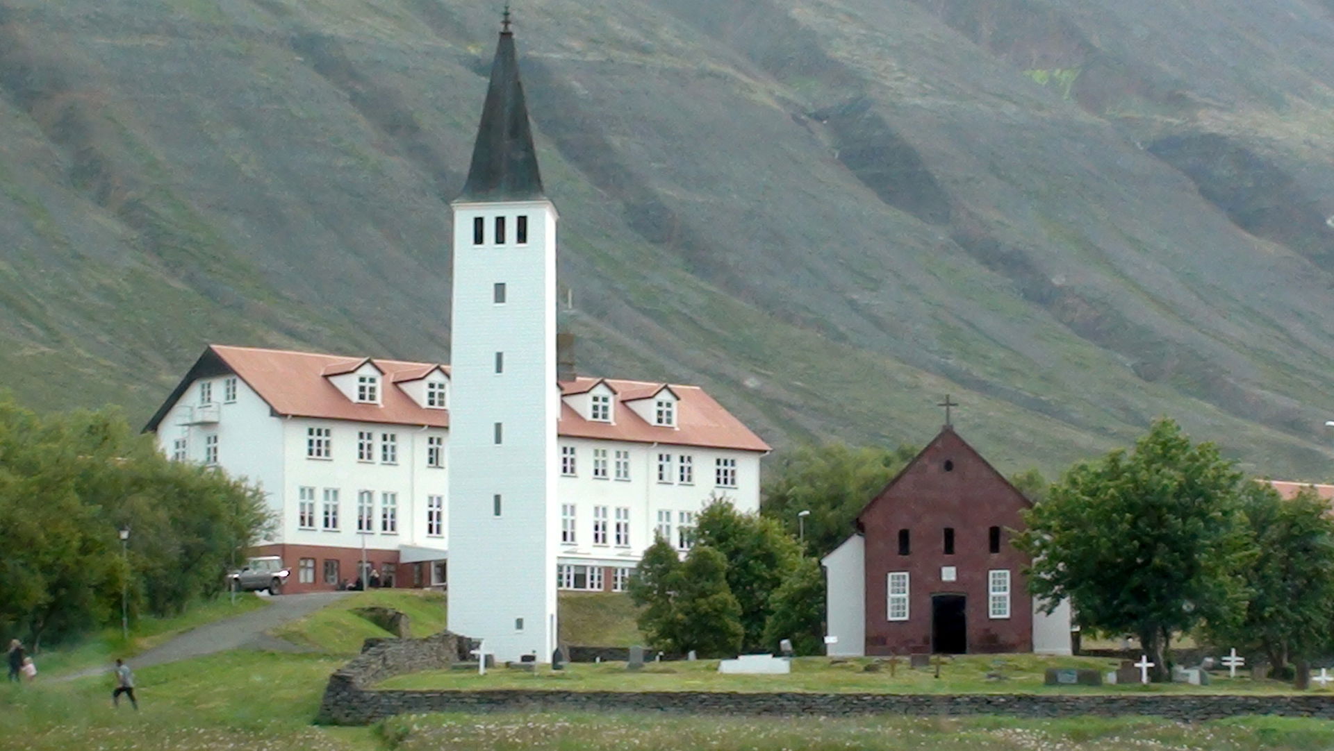 Photo of the church in Hólar, the small Icelandic community. In…
