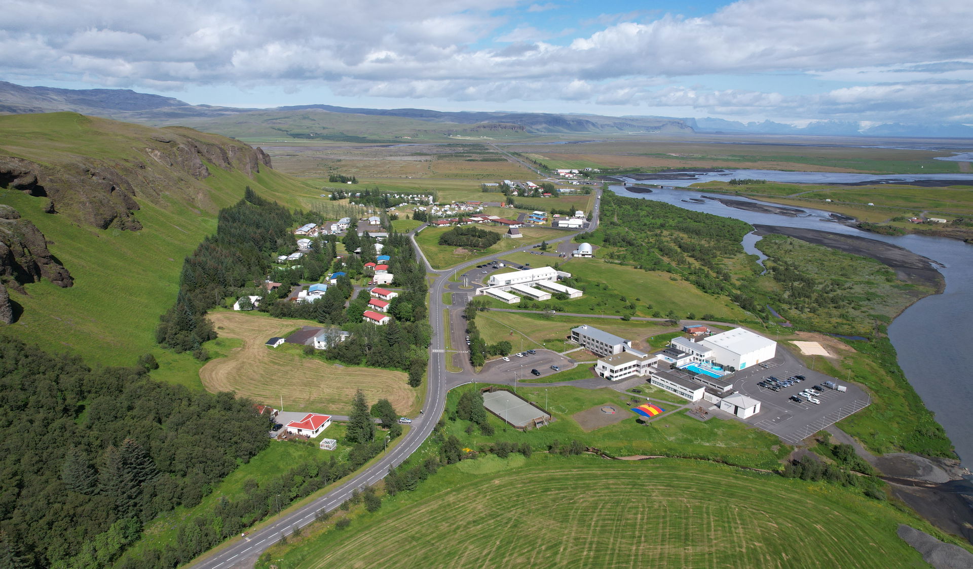 Kirkjubæjarklaustur aerial photograph looking east