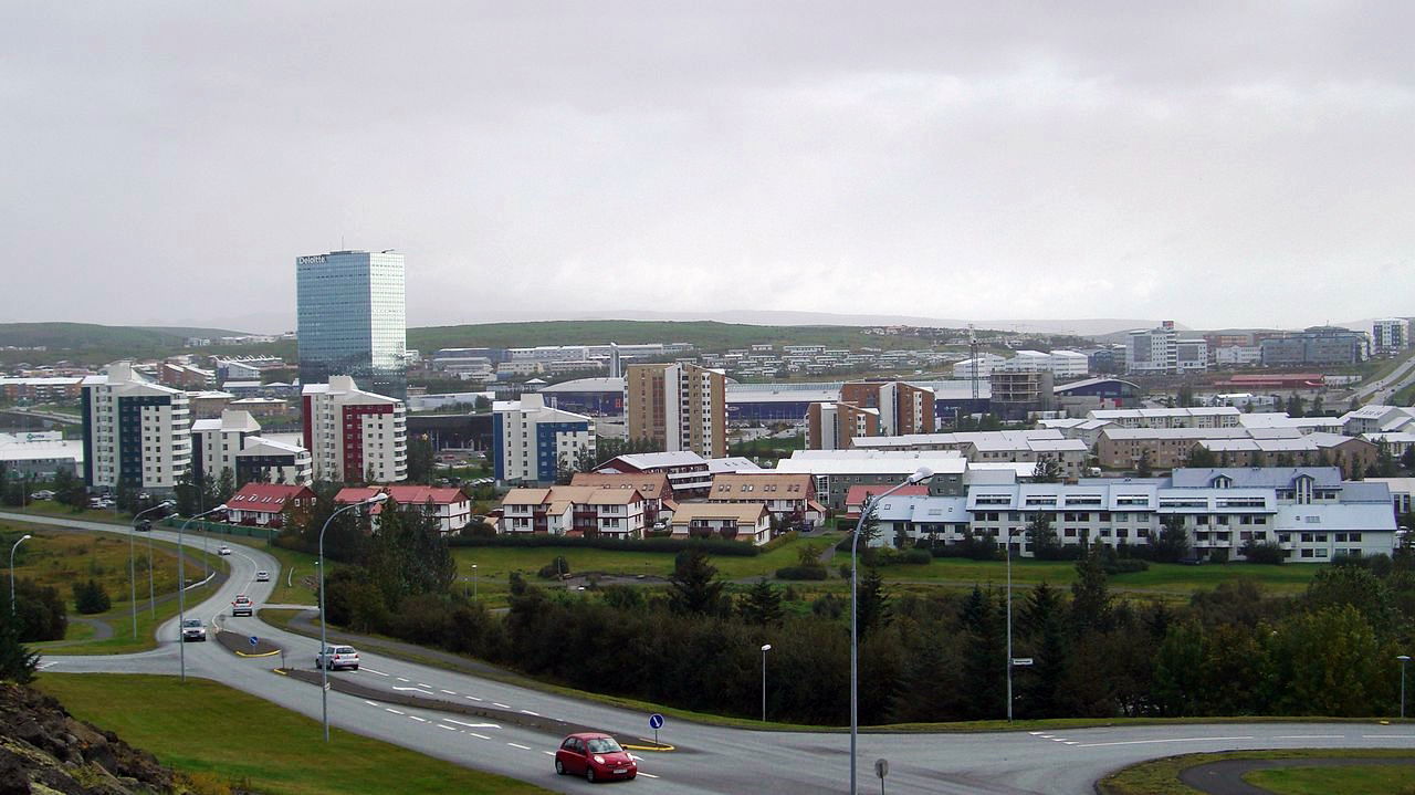 A view over Smárahverfi neighborhood in Kópavogur, Iceland.