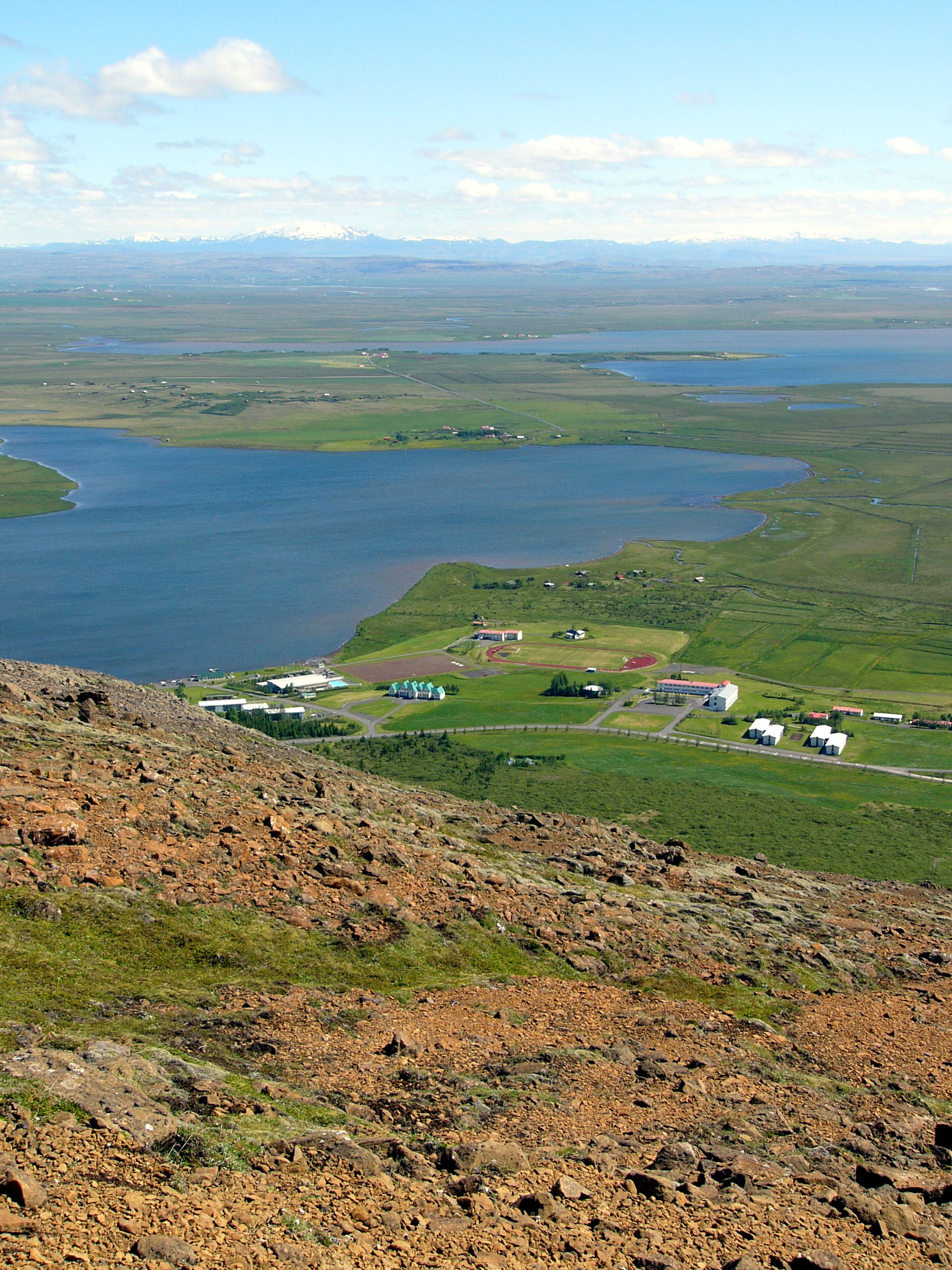The lakes Laugarvaten and Apavatn from mount Laugarvatnsfjall. …