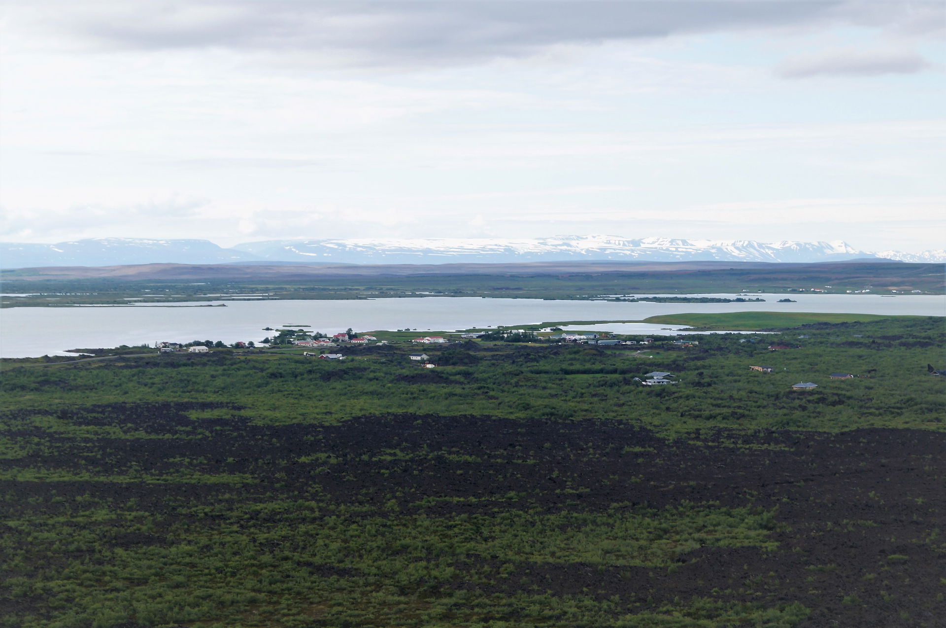Mývatn, Reykjahlíð and far mountains view from Hverfjall
