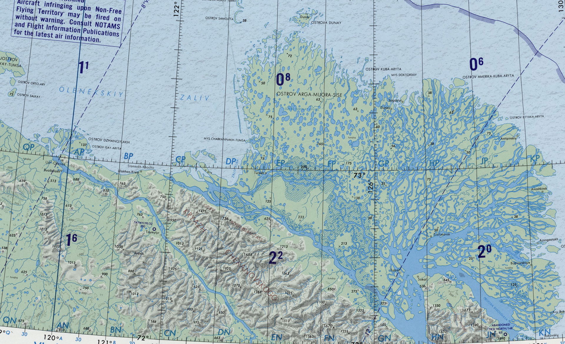 Northern part of the Chekanovsky Ridge and Lena Delta map secti…