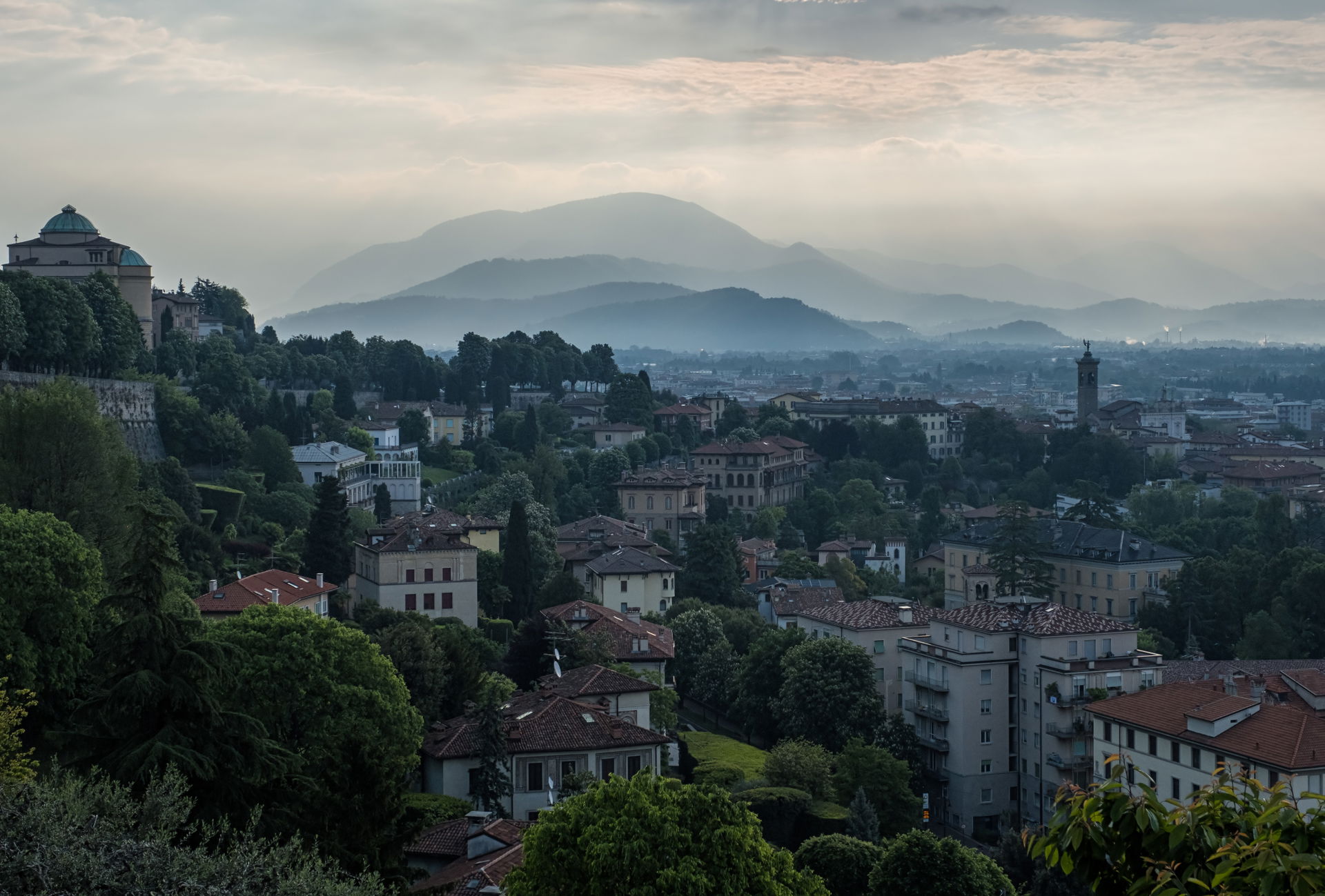 The morning in Bergamo, view from St. Giacomo's Gate on the cit…