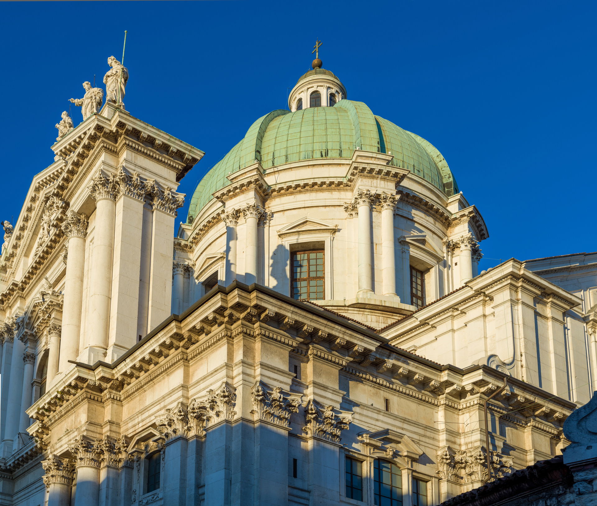 Detail of the tympanum and dome of the new Cathedral of Brescia.