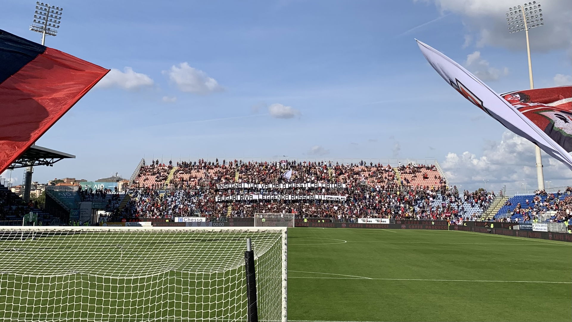 A banner of the Cagliari Calcio fans in the north curve of the …
