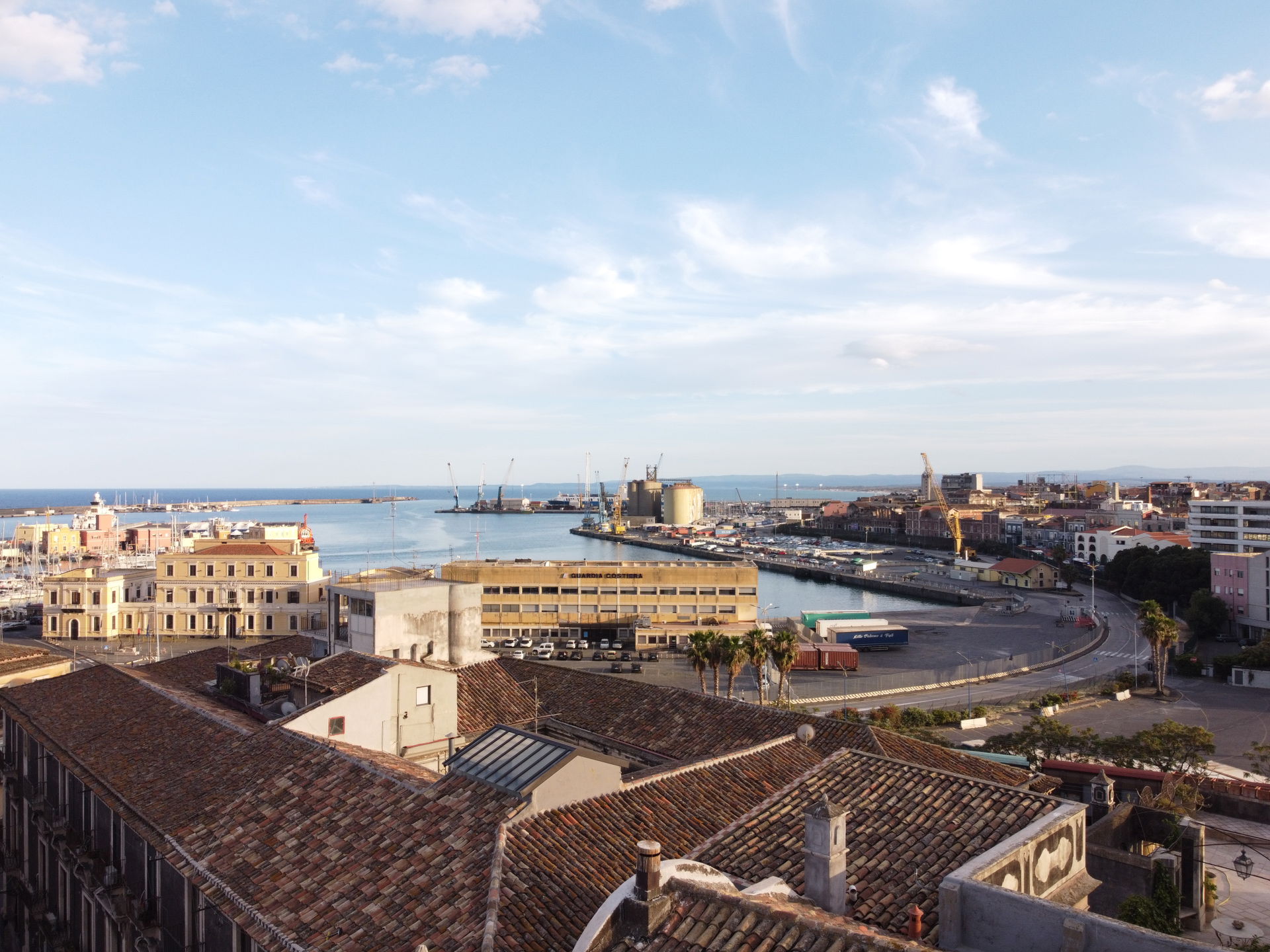 Harbour of Catania, aerial view from a drone flying above Palaz…