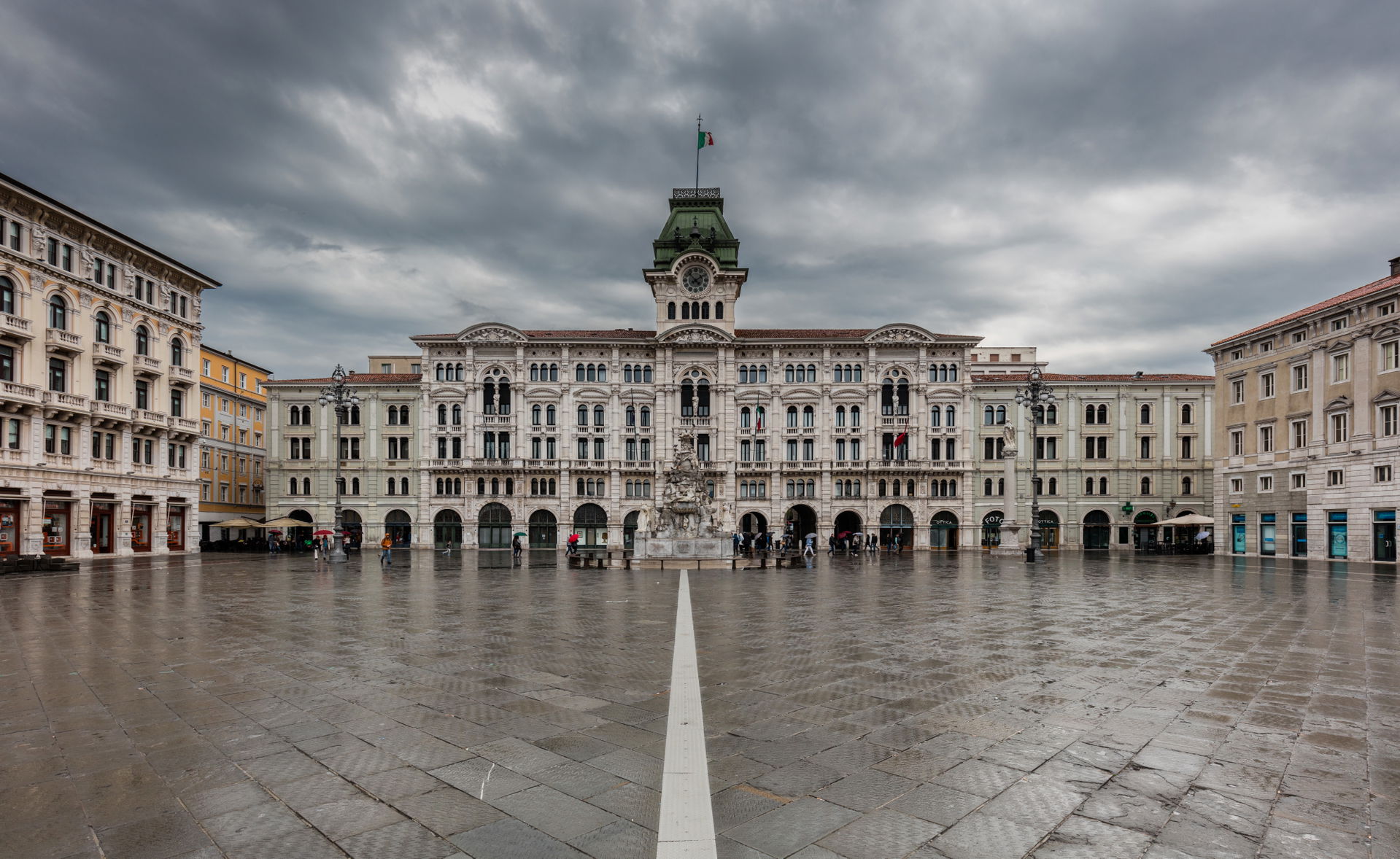 View of the town hall in a grey day, Unity of Italy Square, Tri…