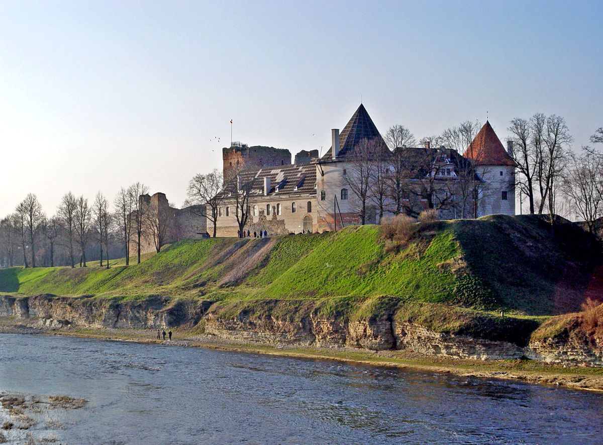 Bauska Castle from the opposite bank of Mūša River, Latvia.