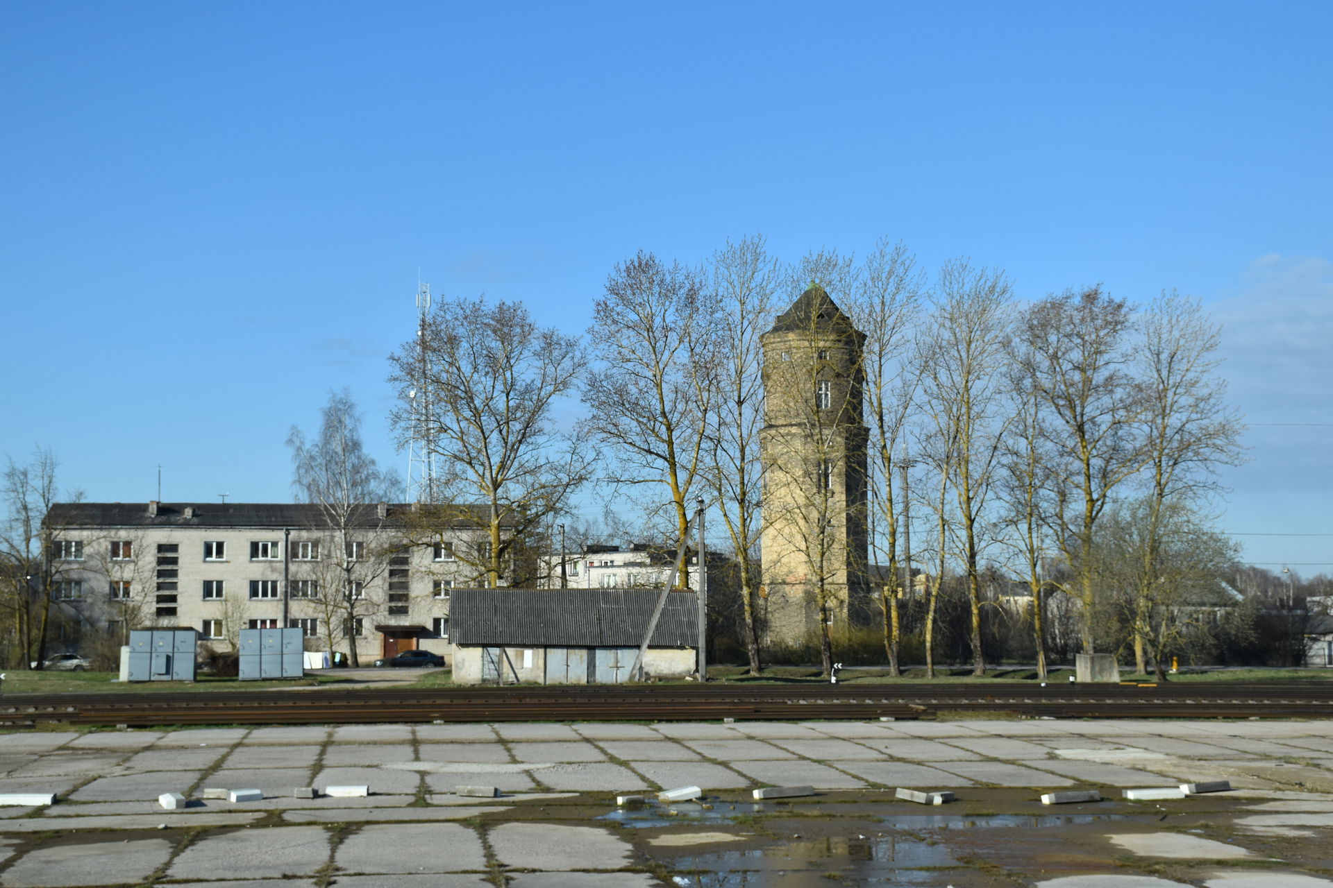 Dobele railway station forecourt.