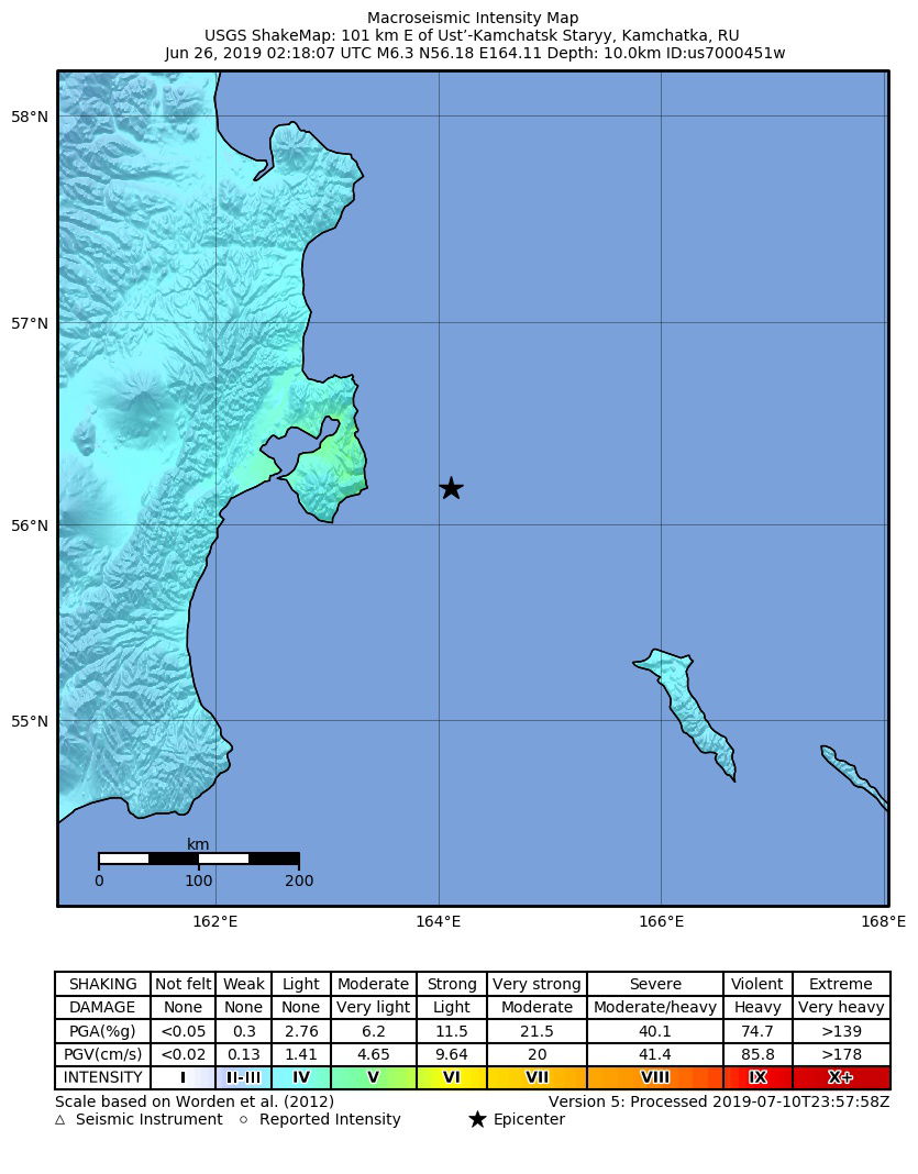 Shakemap from USGS for the magnitude 6.3, maximum intensity 5.4…