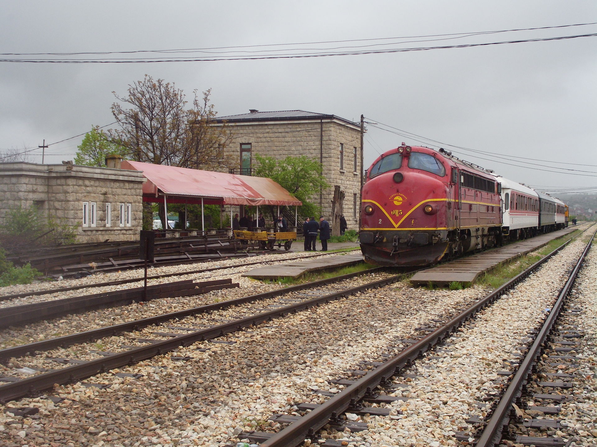 Tourist train of Kosovo Railways at a station in Drenas (former…
