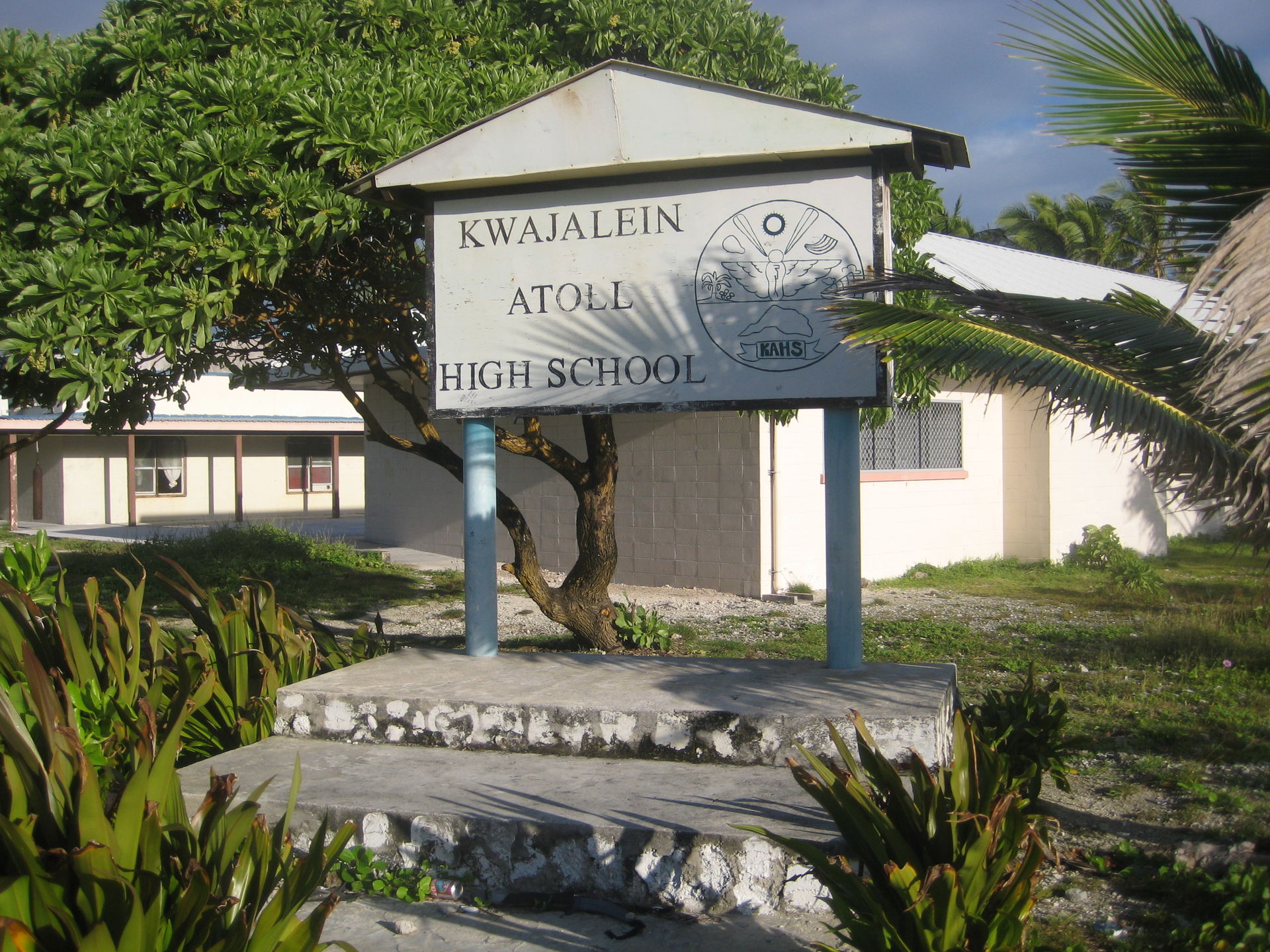 The entrance to Kwajalein Atoll High School, Kwajalein Atoll's …