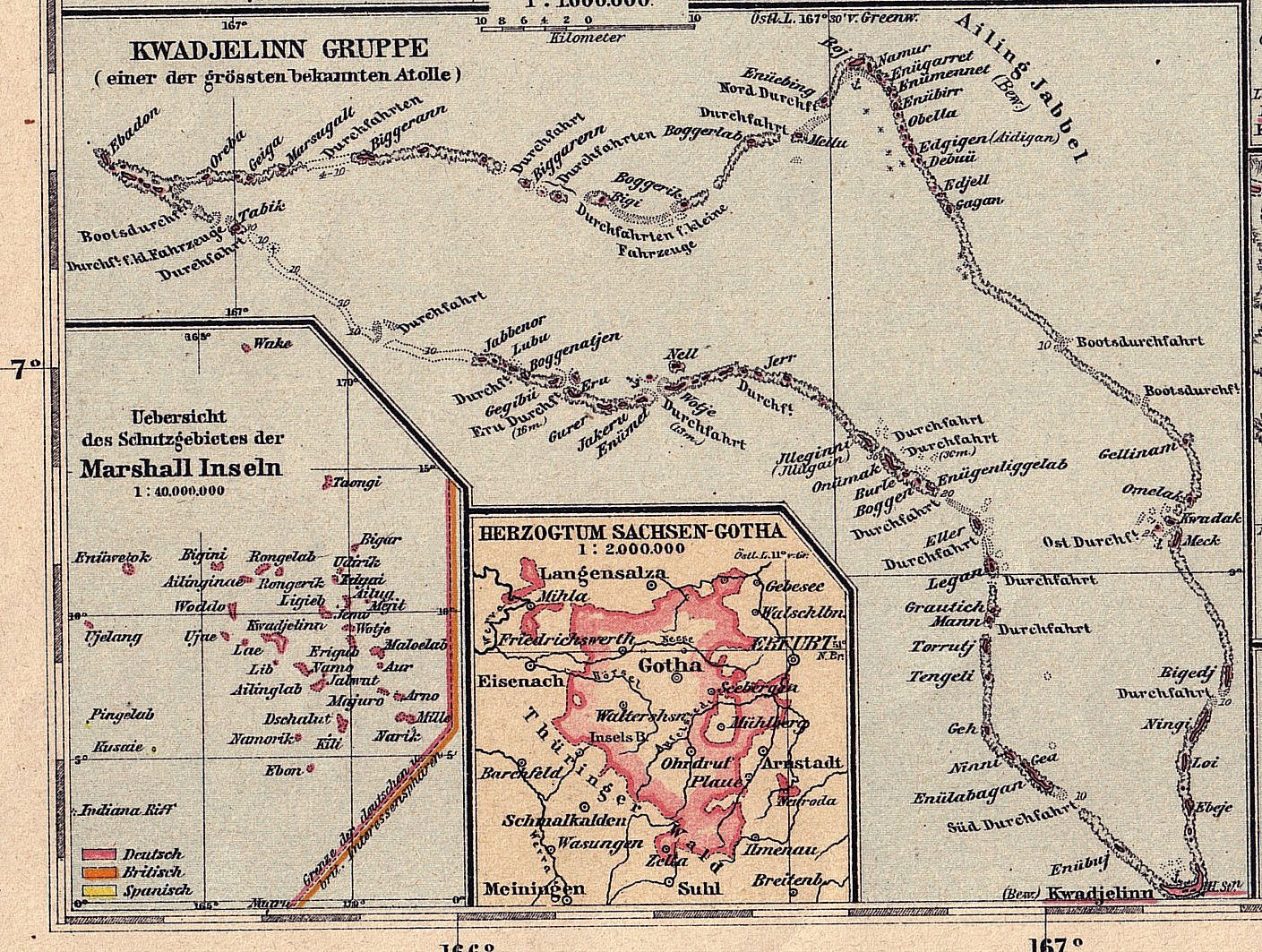1897 German map of Kwajalein Atoll, Marshall Islands