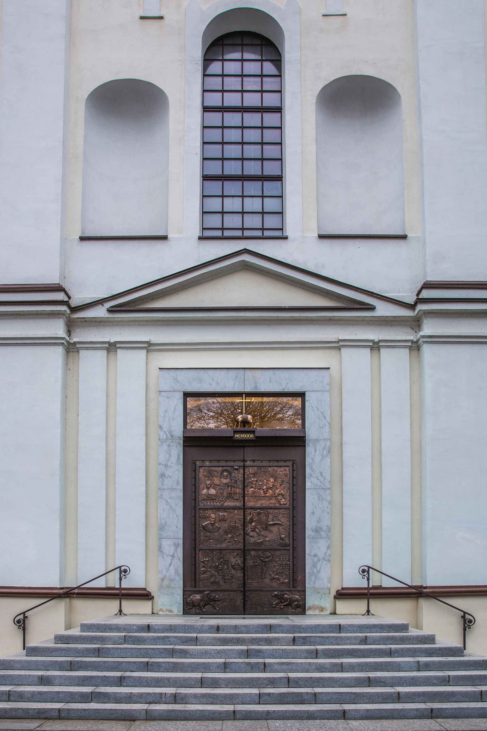 Main entrance of the Telšiai Cathedral in Telšiai, Lithuania.