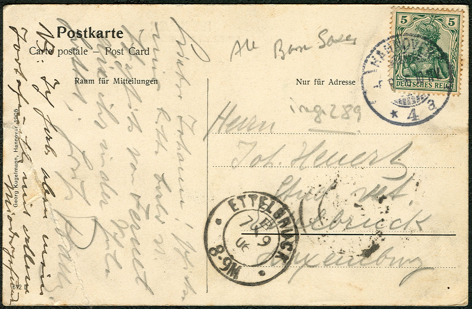 Rückseite der Ansichtskarte mit der laufenden Nummer 612 D (sie…