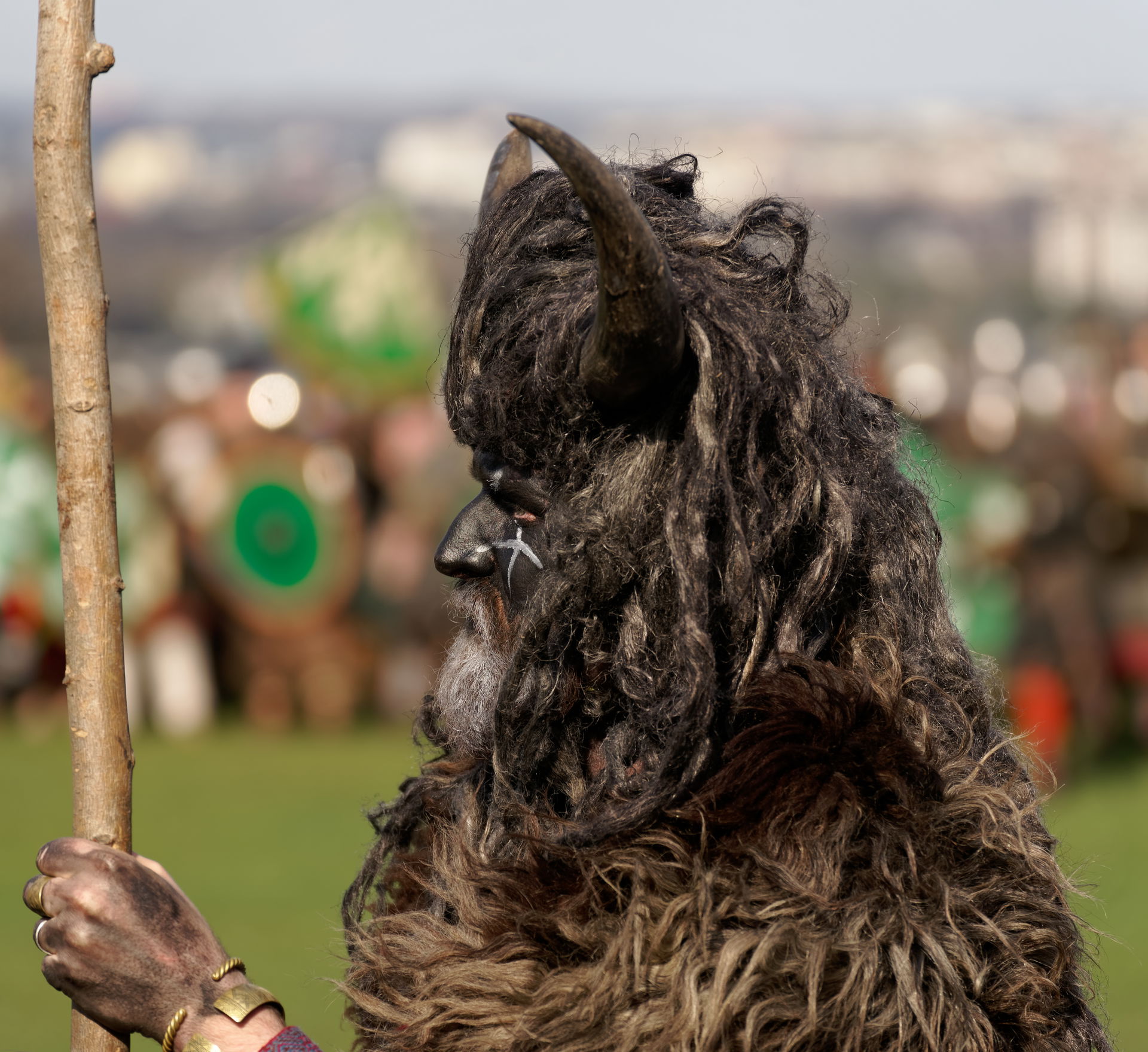 Man dressed as the pagan god Veles at the traditional Rękawka f…
