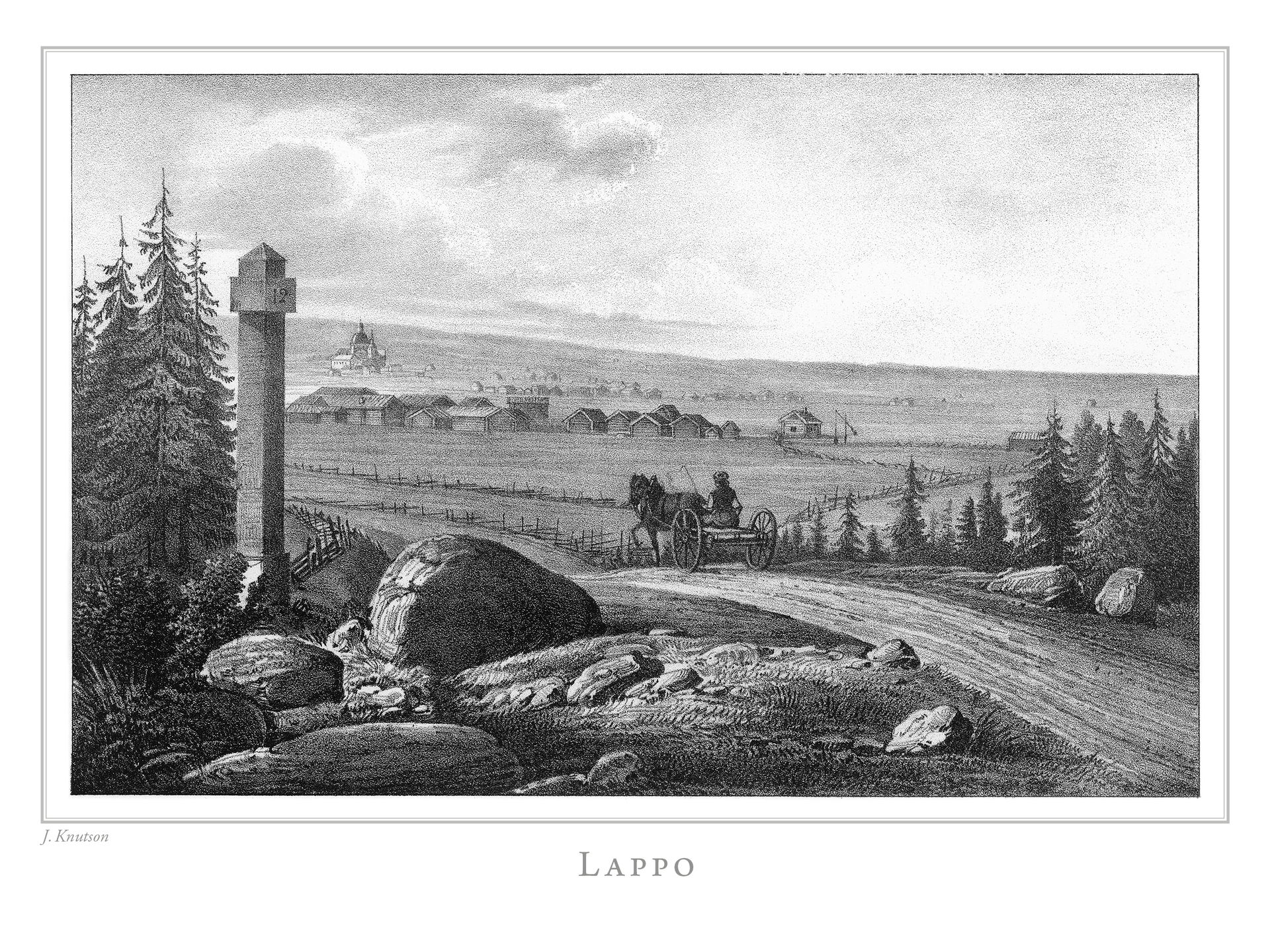 Lappo, litografi av Johan Knutson (1816-1899) publicerad i Finl…
