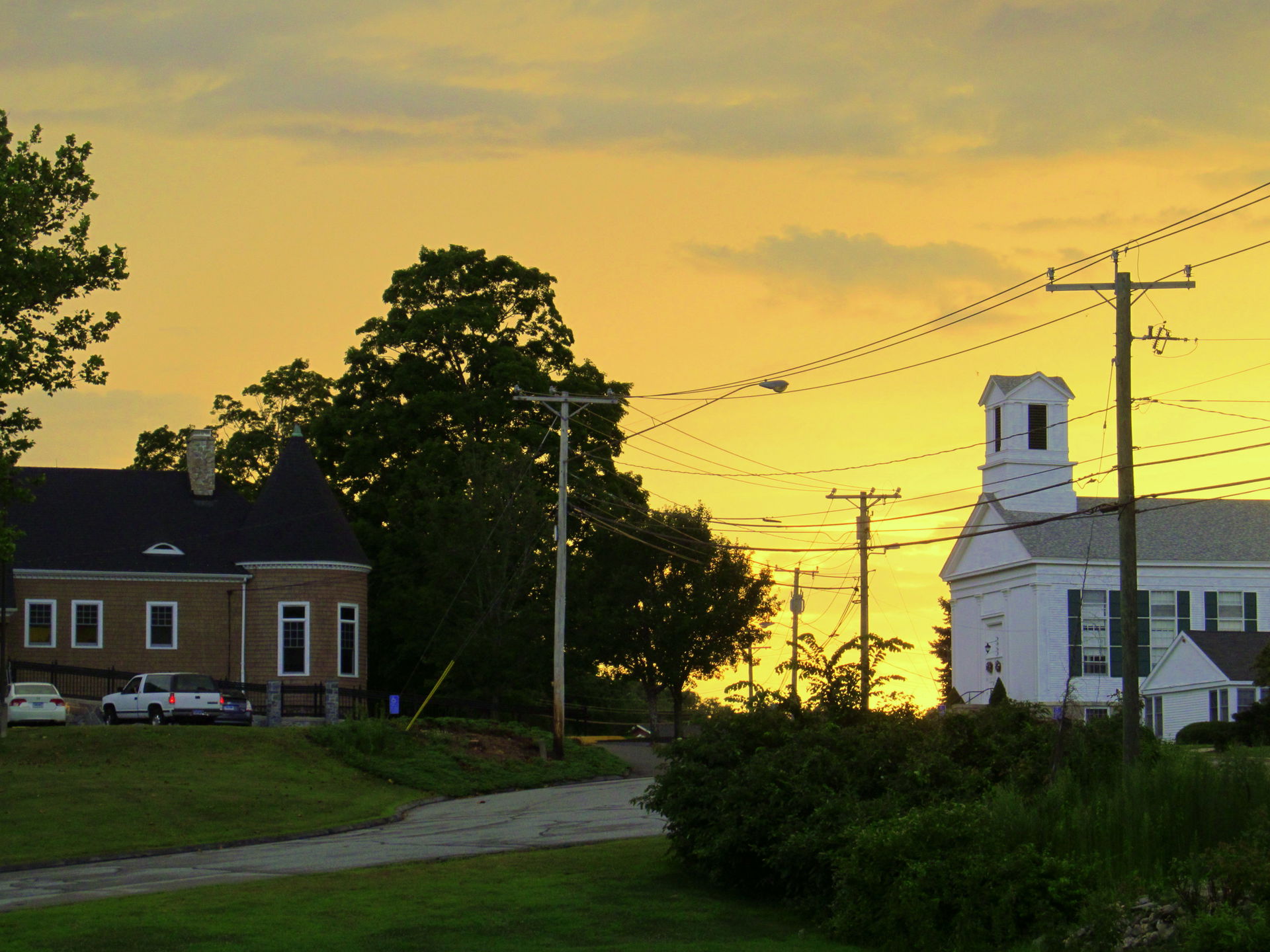 Sunset over Ledyard Center, Connecticut. The Bill Library is at…