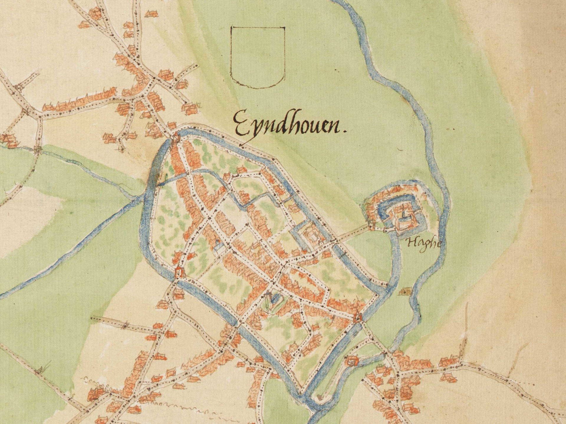 Jacob van Deventer: Map of Eindhoven ("Eyndhoven"), around 155…