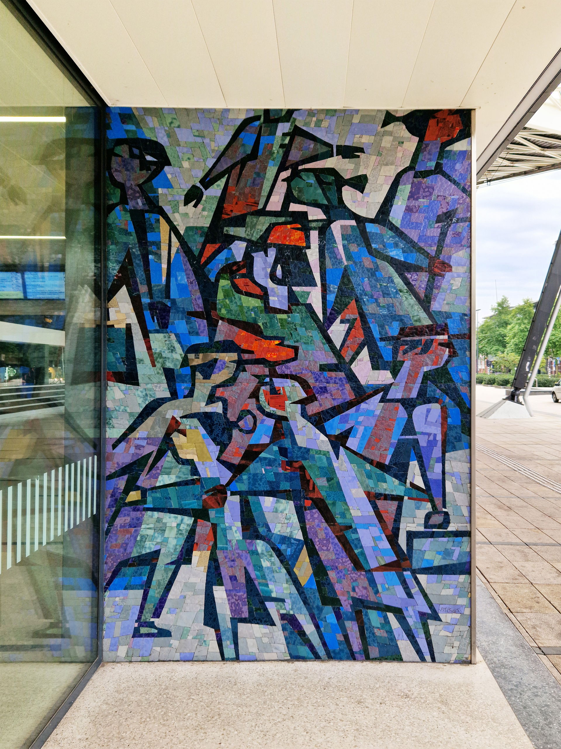 Glass mosaic panel at the entrance of Tilburg Central Station b…