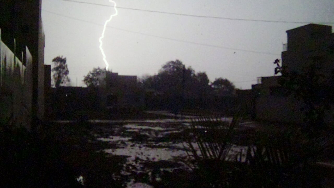 Lightning reflection in water.