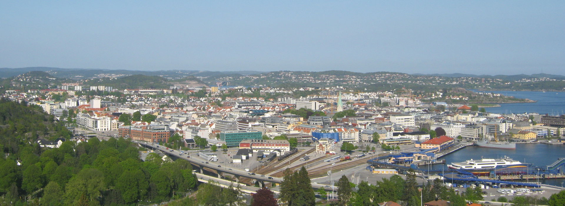 Kristiansand, city center, seen from a height (Dueknippen).