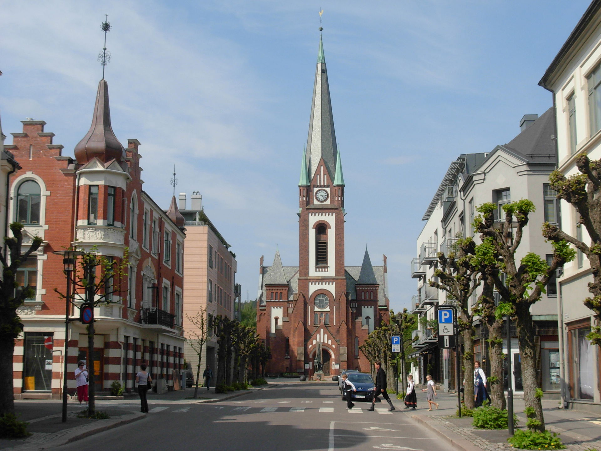 Sandefjord church and Kirkegata (Church street), Norway