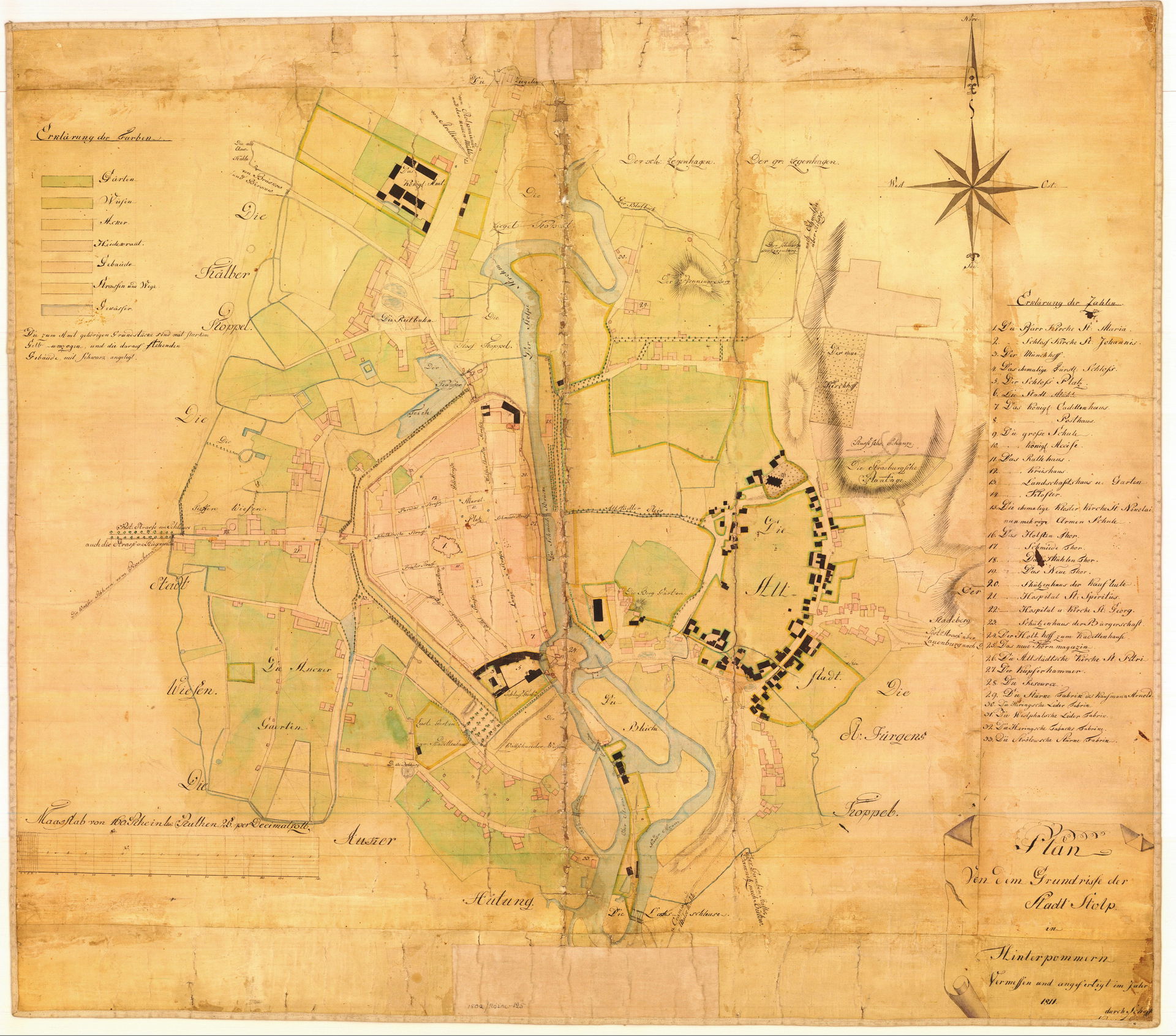 A town plan of Stolp, Prussia, nowadays Słupsk, Poland, from 18…
