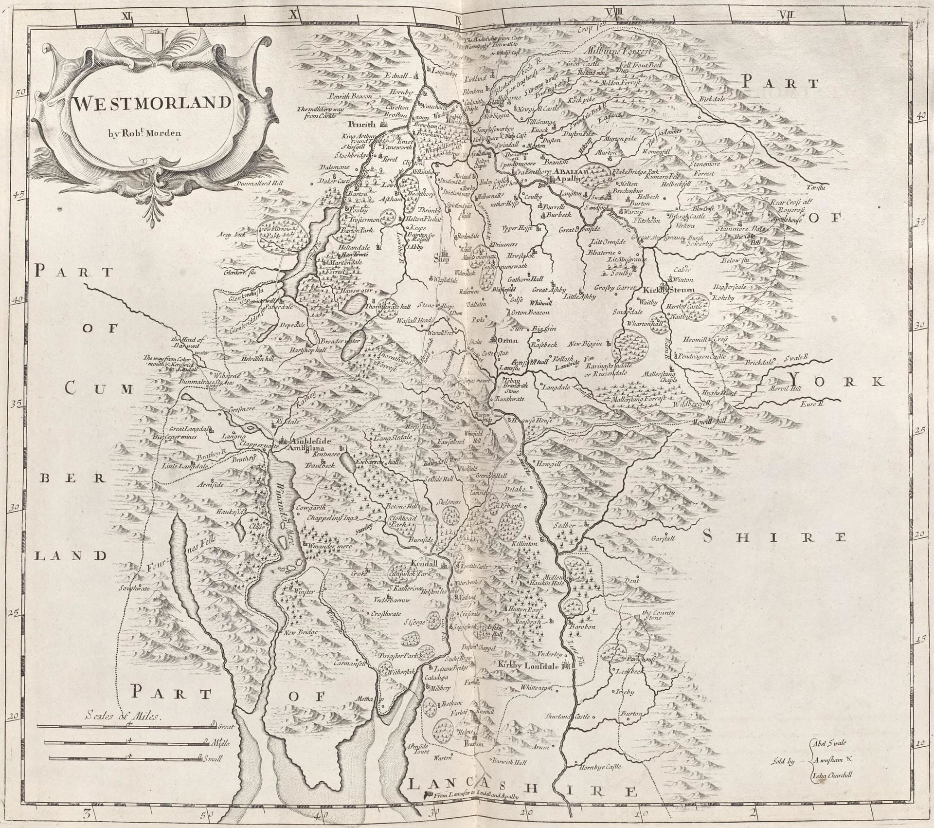 Westmorland: County map by Robert Morden, first published in 'B…
