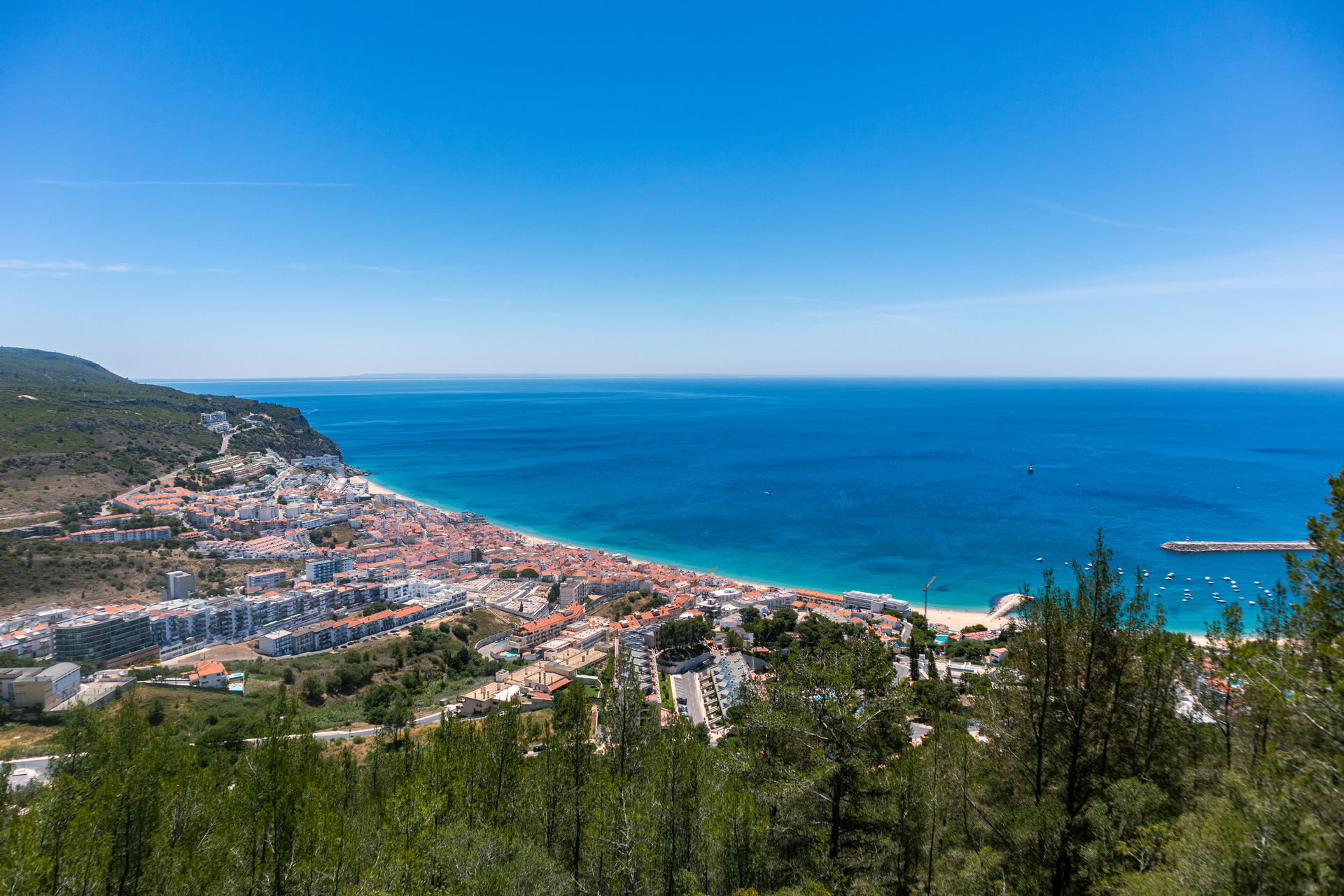 View onto Sesimbra (Portugal) witch Ocean in the Background