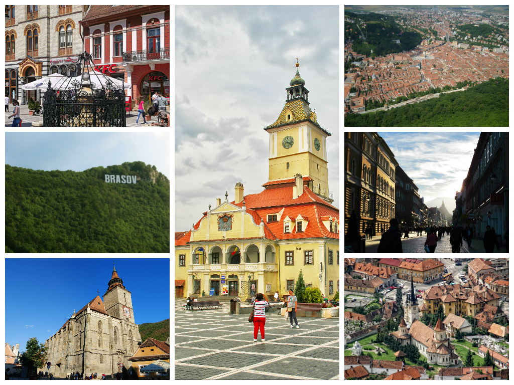 A collage of main sights in Brașov