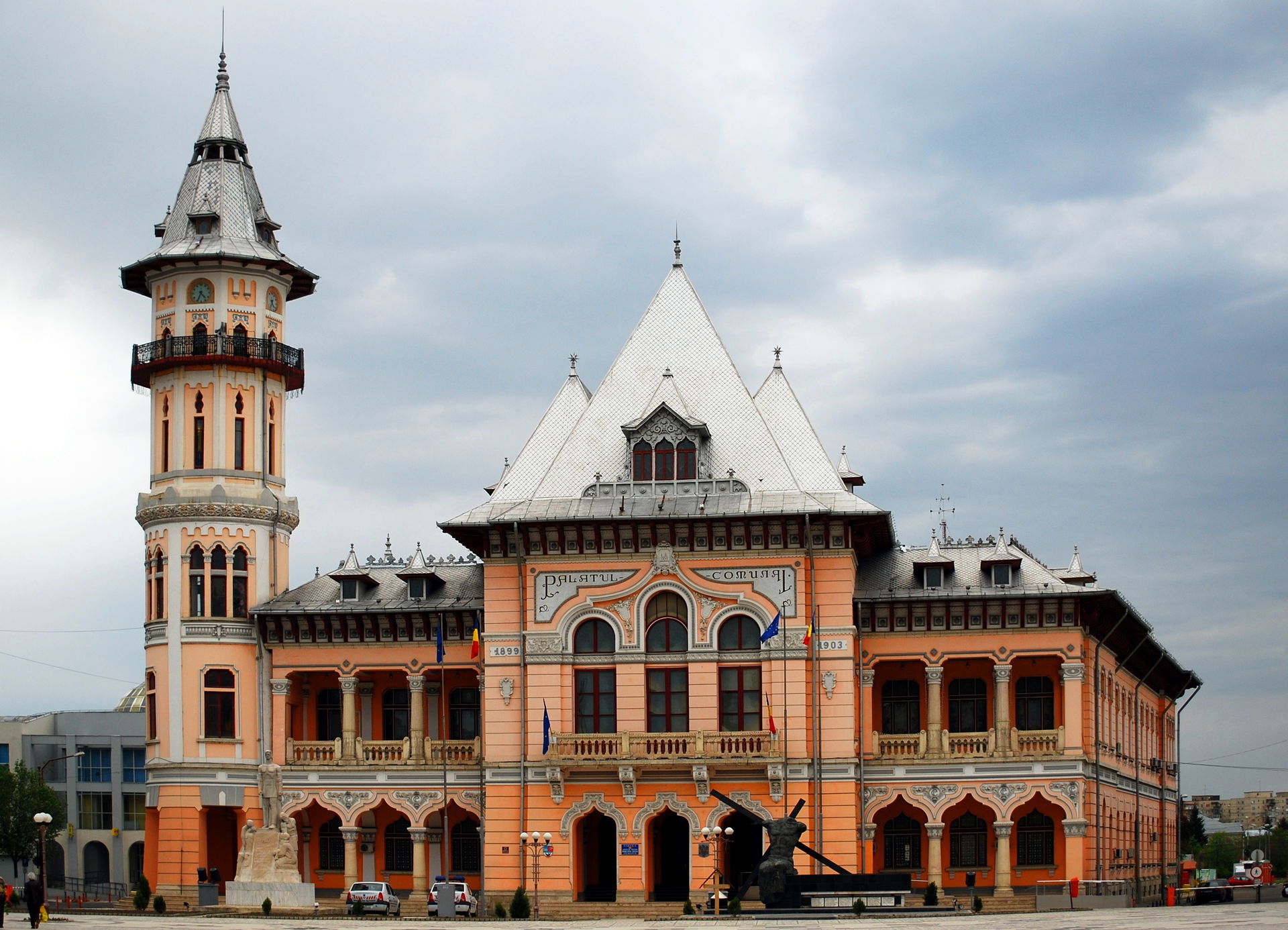 The Communal Palace in Buzău, Romania, with the tower in the So…