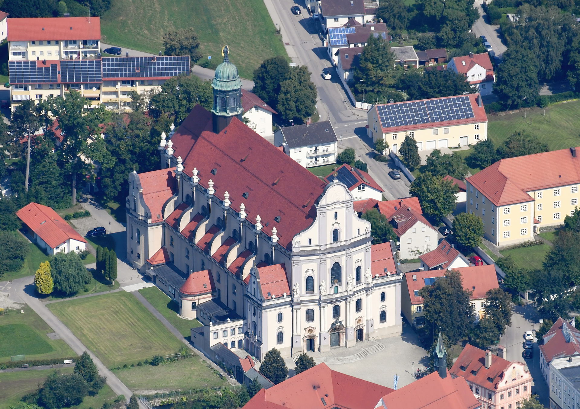Aerial image of the Basilica of St. Ann, Altötting (view from t…