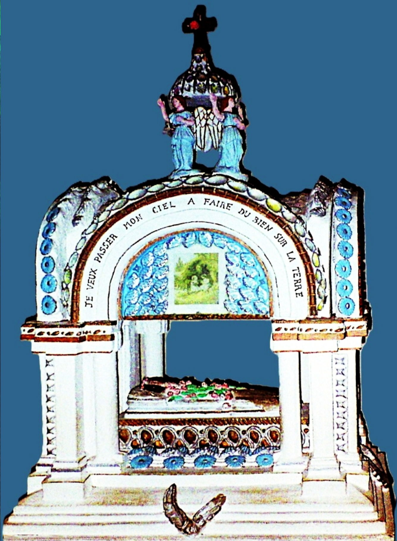 Scan of a photo of the chapel devoted to Saint Thérèse de Lisie…