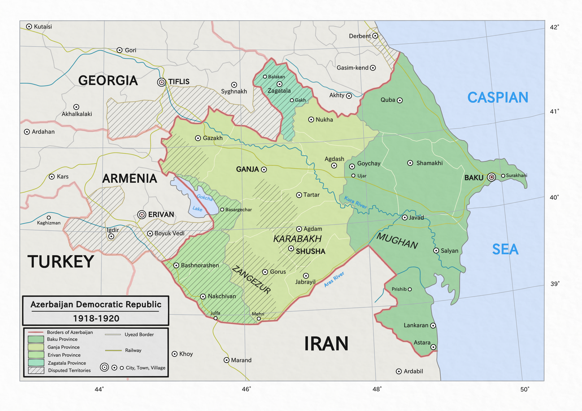 Map of Azerbaijan Democratic Republic (1918-1920)