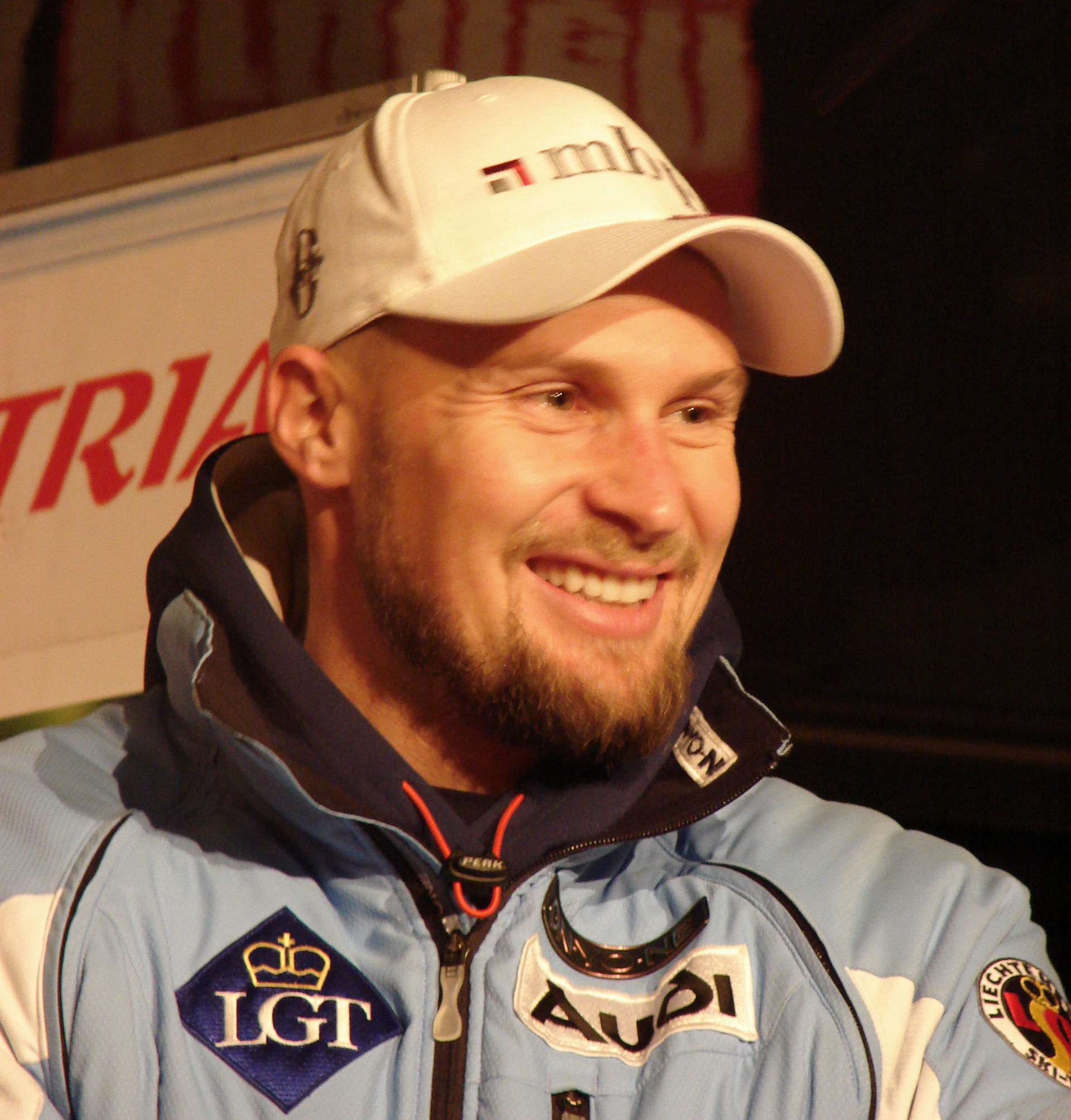 Marco Büchel during the price giving ceremony for the Super G i…