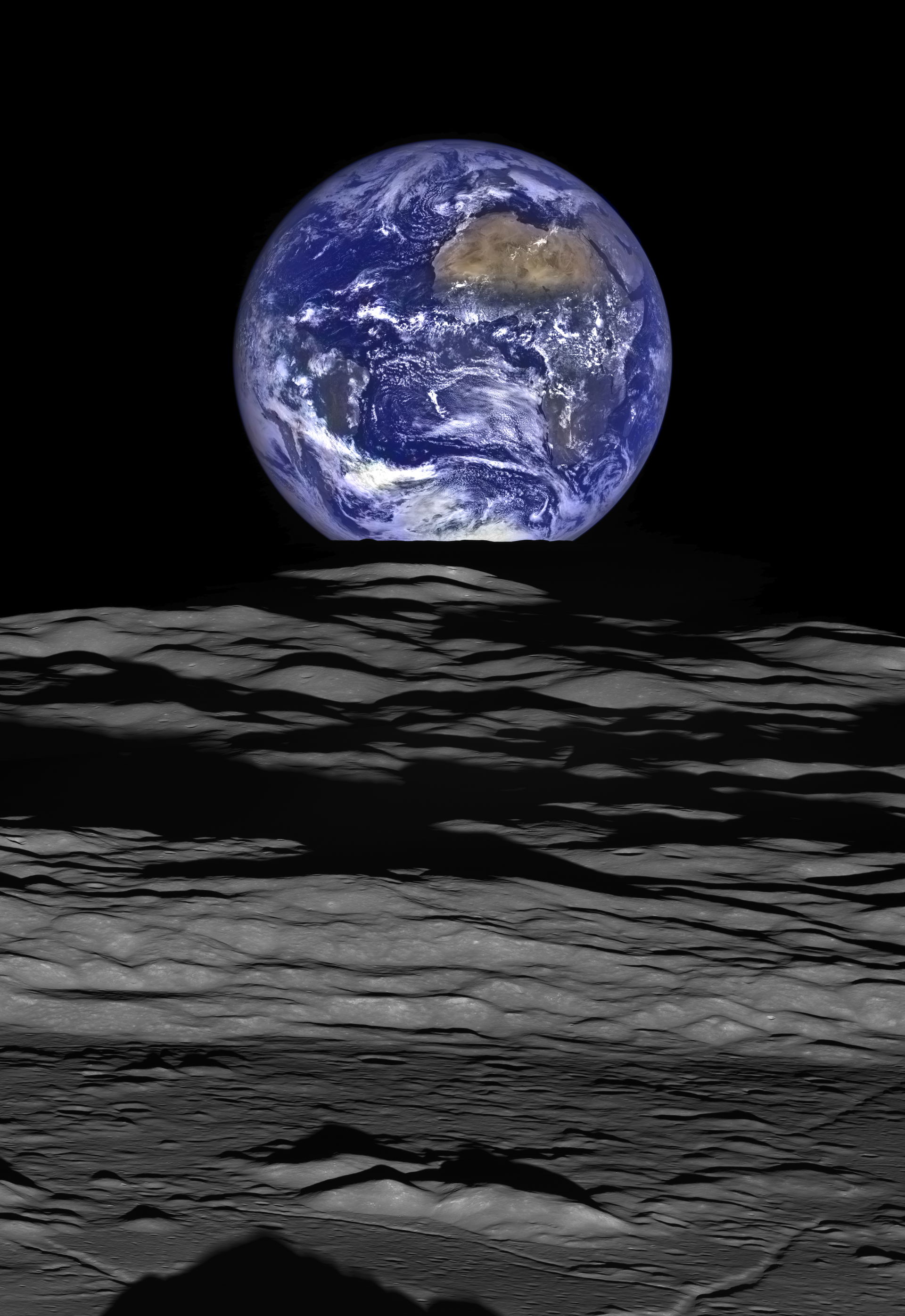 The Earth straddling the limb of the Moon, as seen from Lunar R…