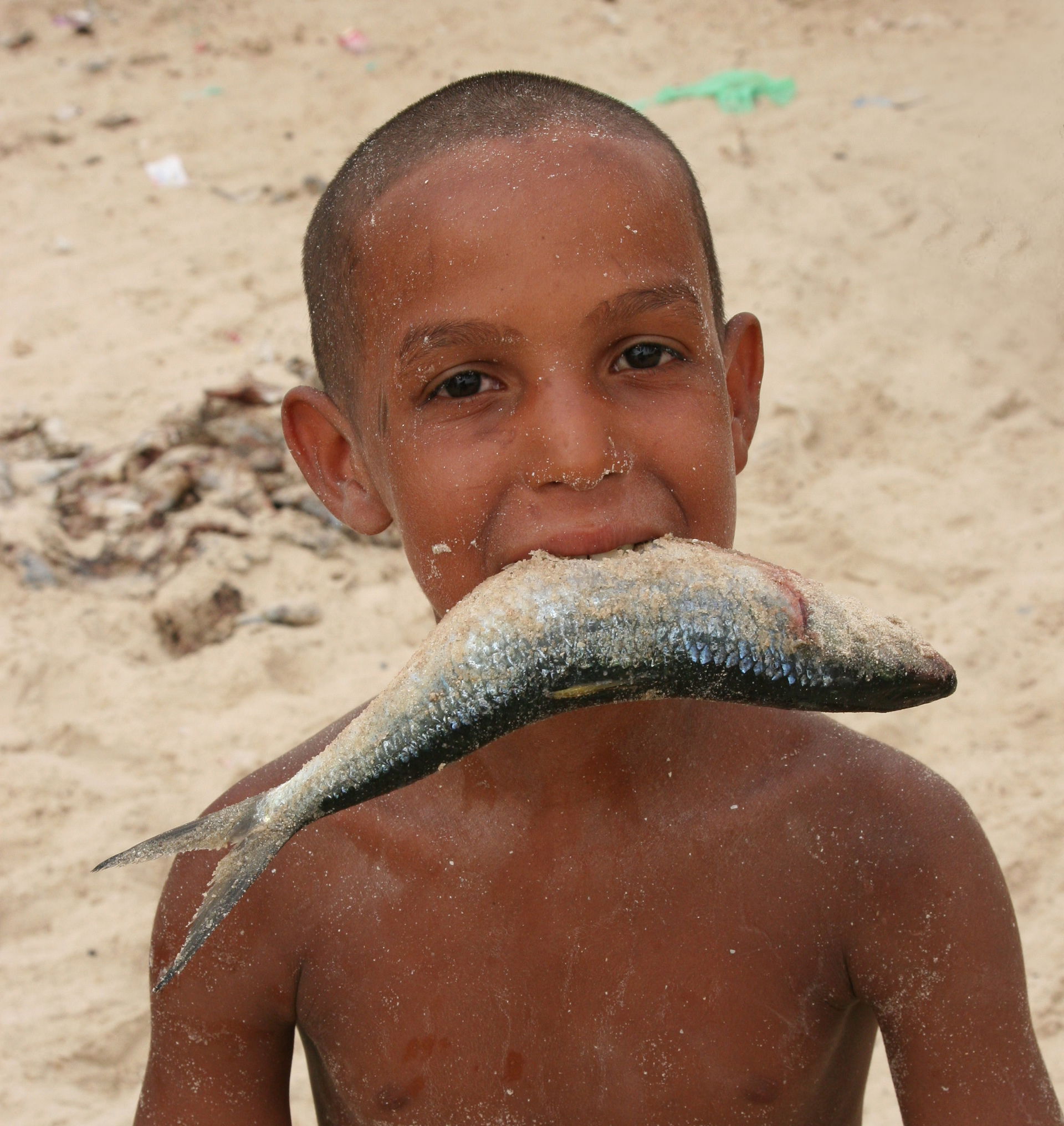 Young boy insisting to have his photograph being taken at the b…