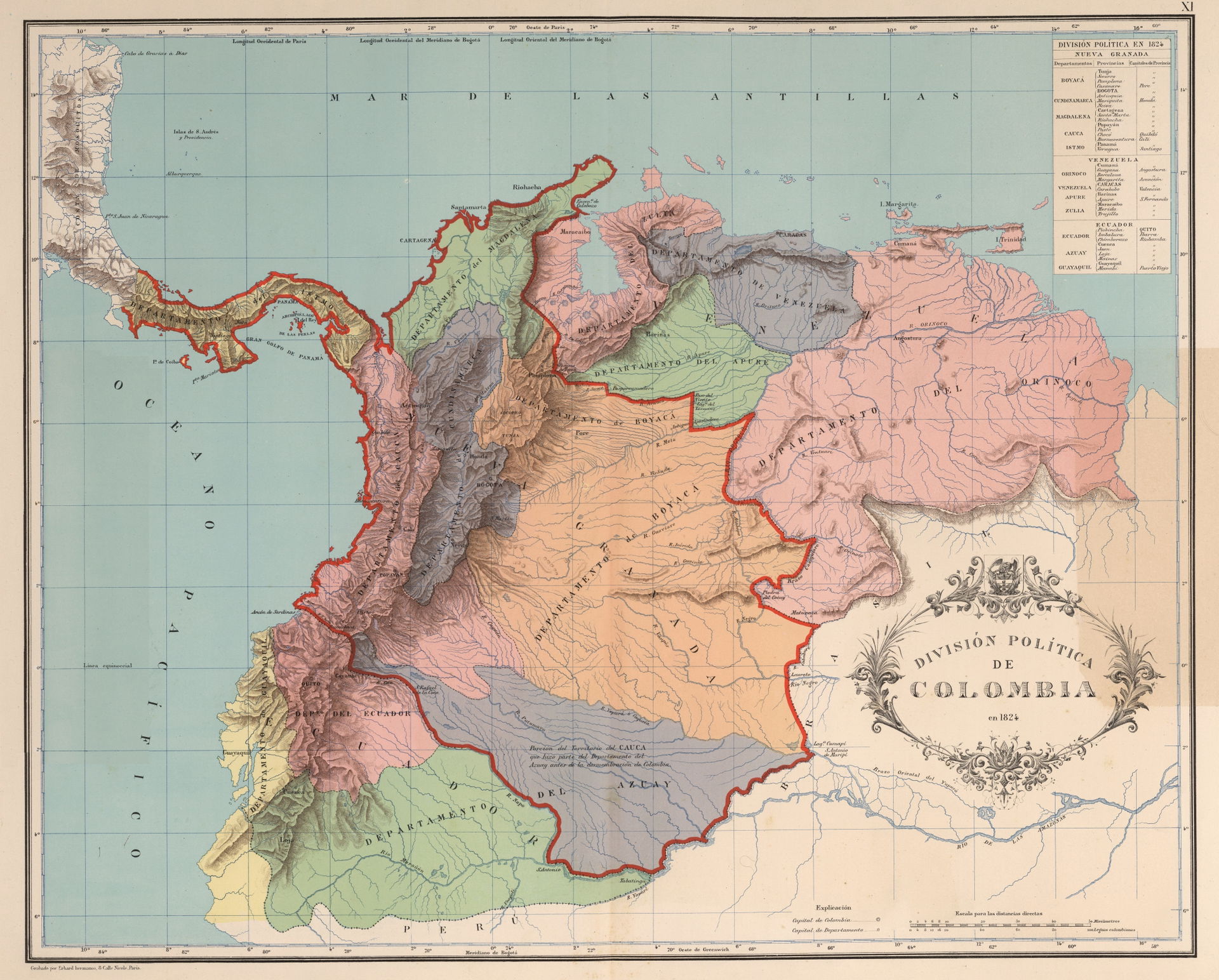 Political division of (Greater) Colombia in 1824. Map XI of the…