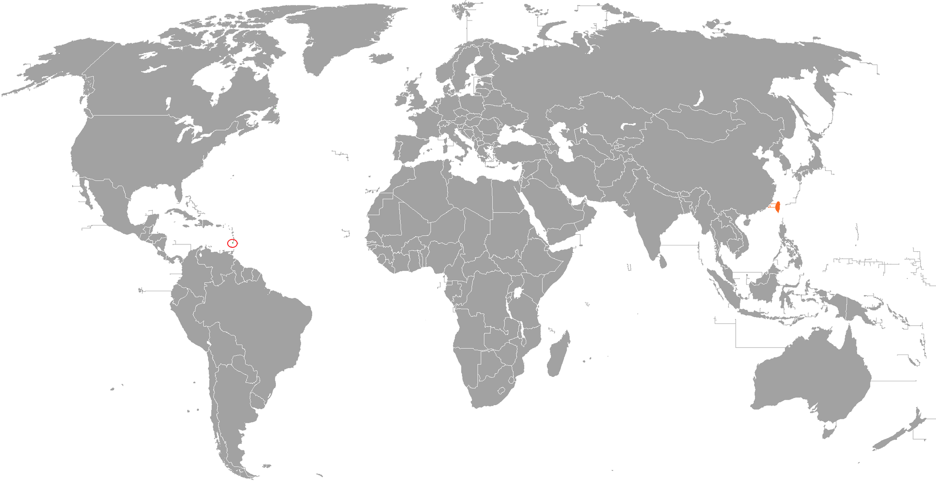 Map showing the locations of both Saint Vincent and the Grenadi…