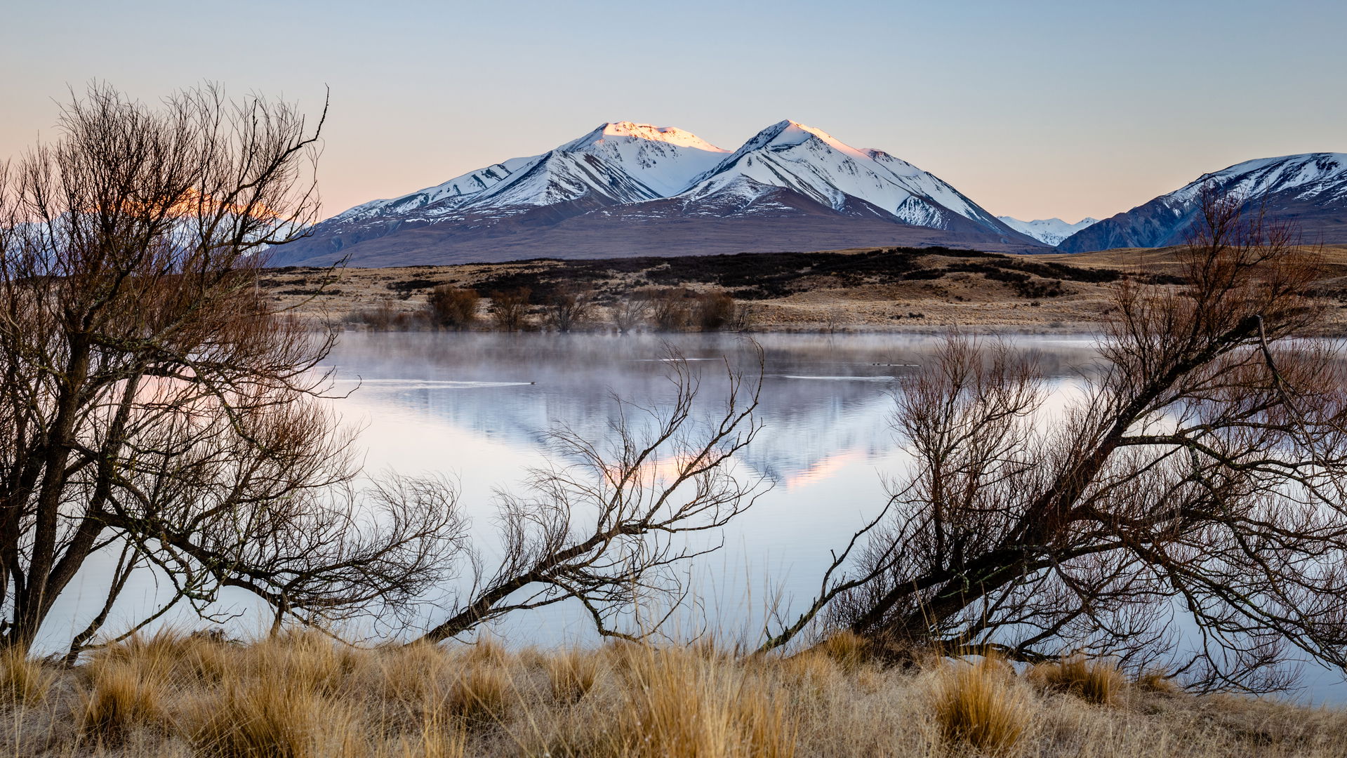 Lake Clearwater with snowy Mt Potts (2184m) in the background. …