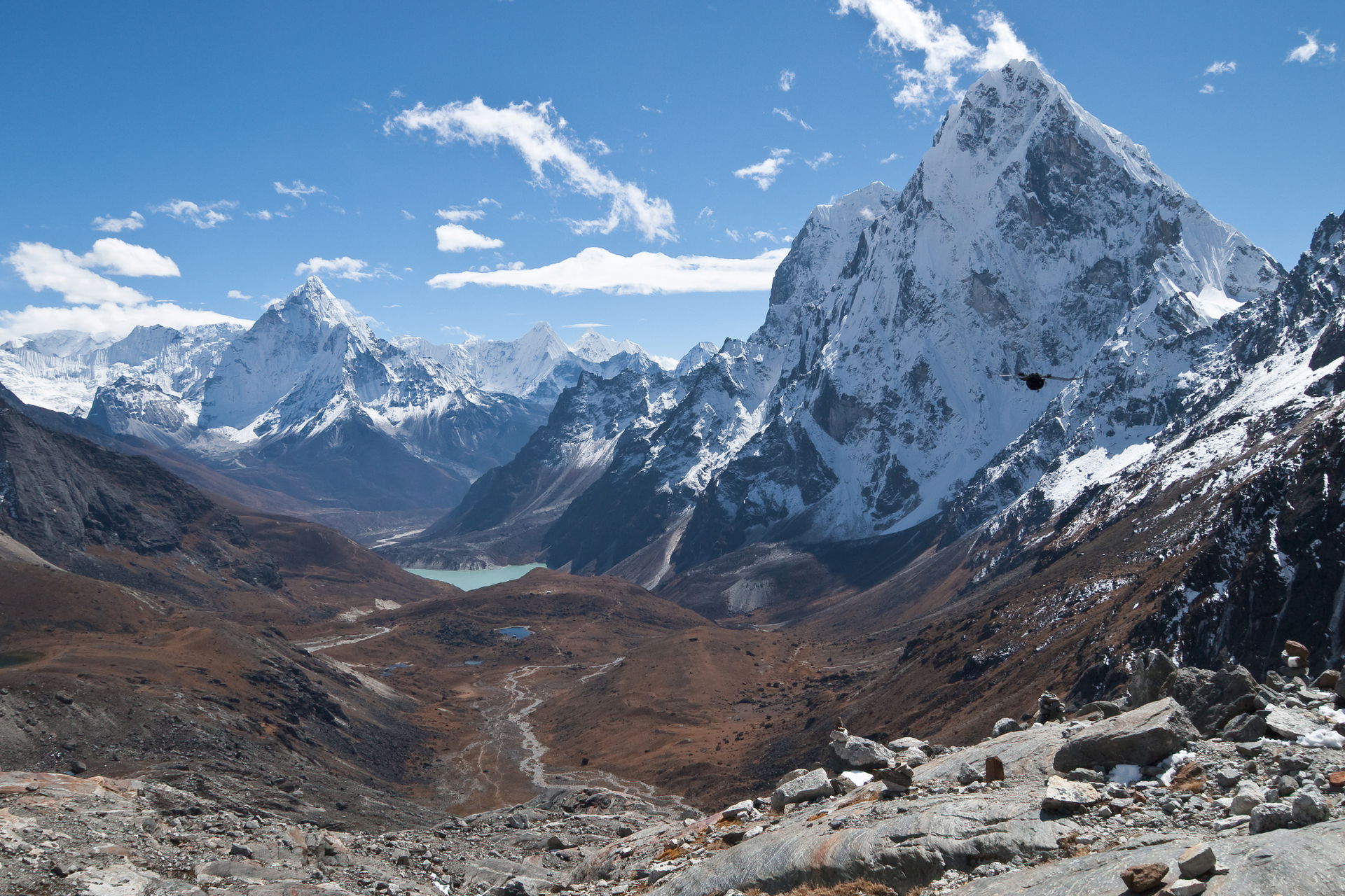 View of Cholatse (right, 6,440 metres (21,129 ft)), Ama Dablam …