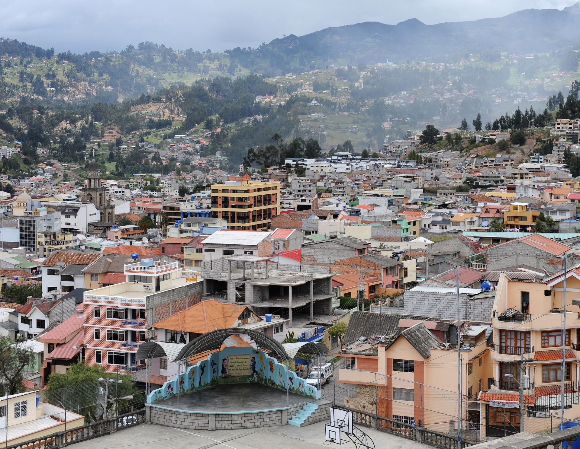 Part of the town of Azogues, Ecuador, seen from the San Francis…