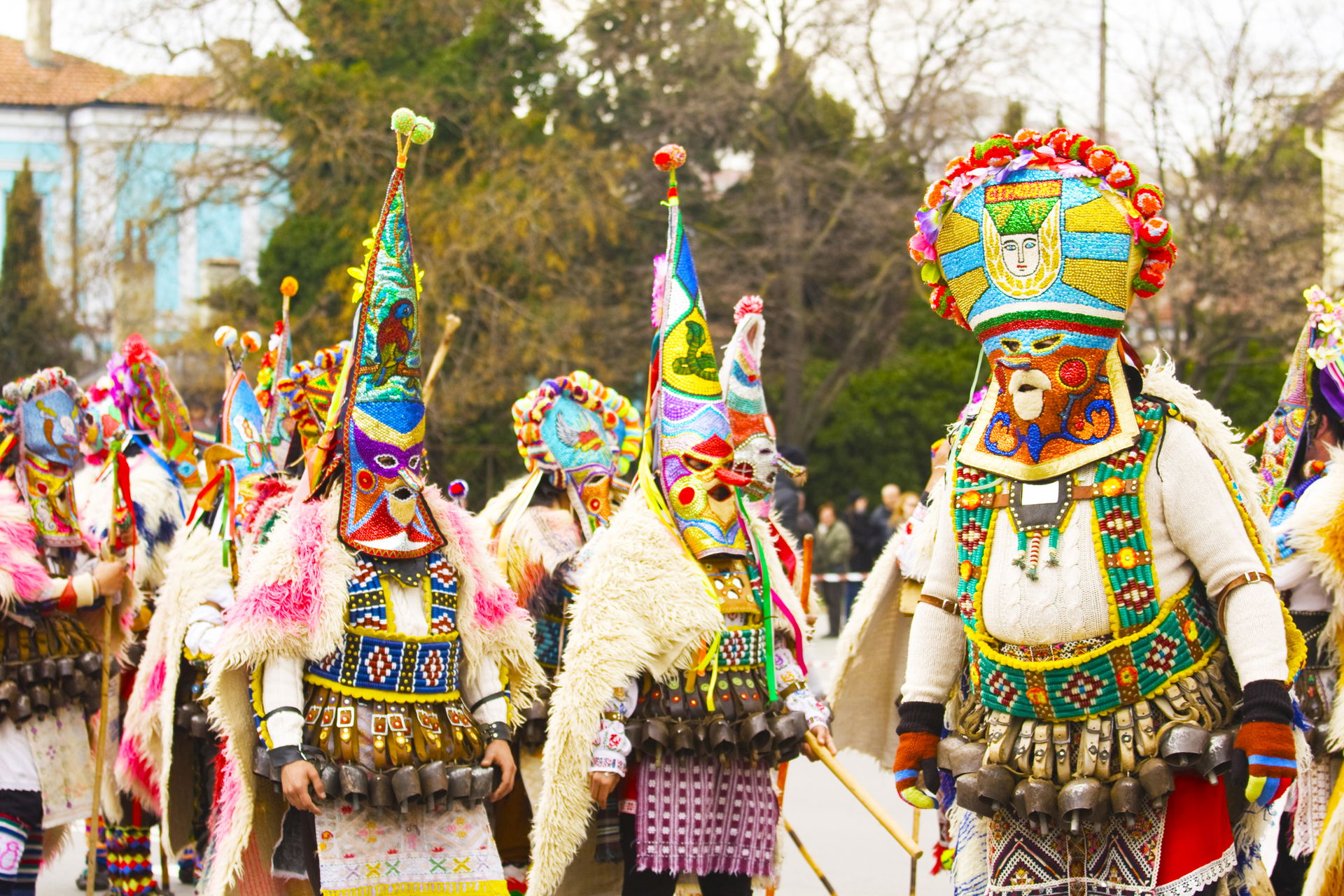 Spring folk carnivals in costumes and masks is national traditi…