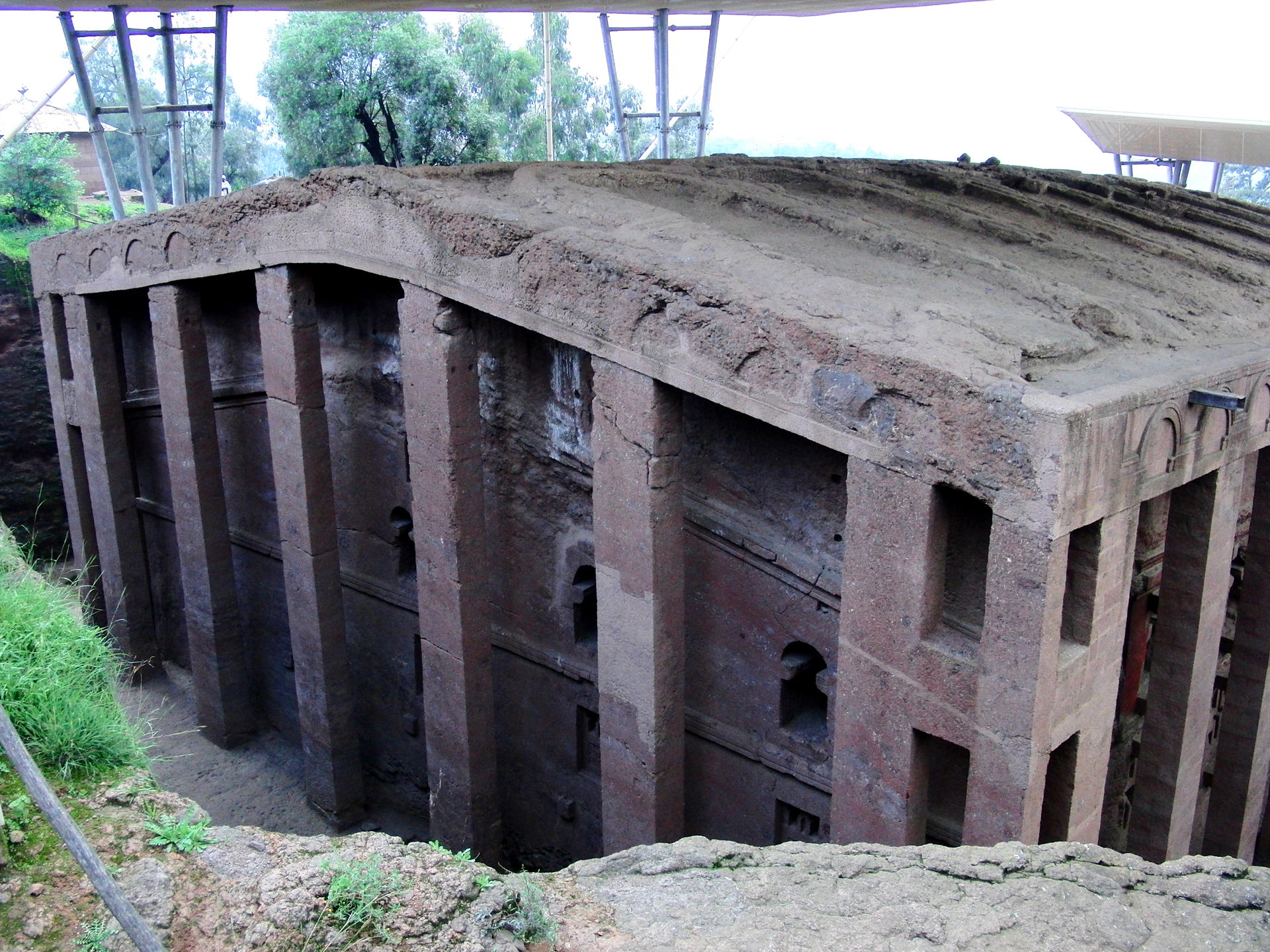 Outer view of the church Bete Medhane Alem in Lalibela, North E…